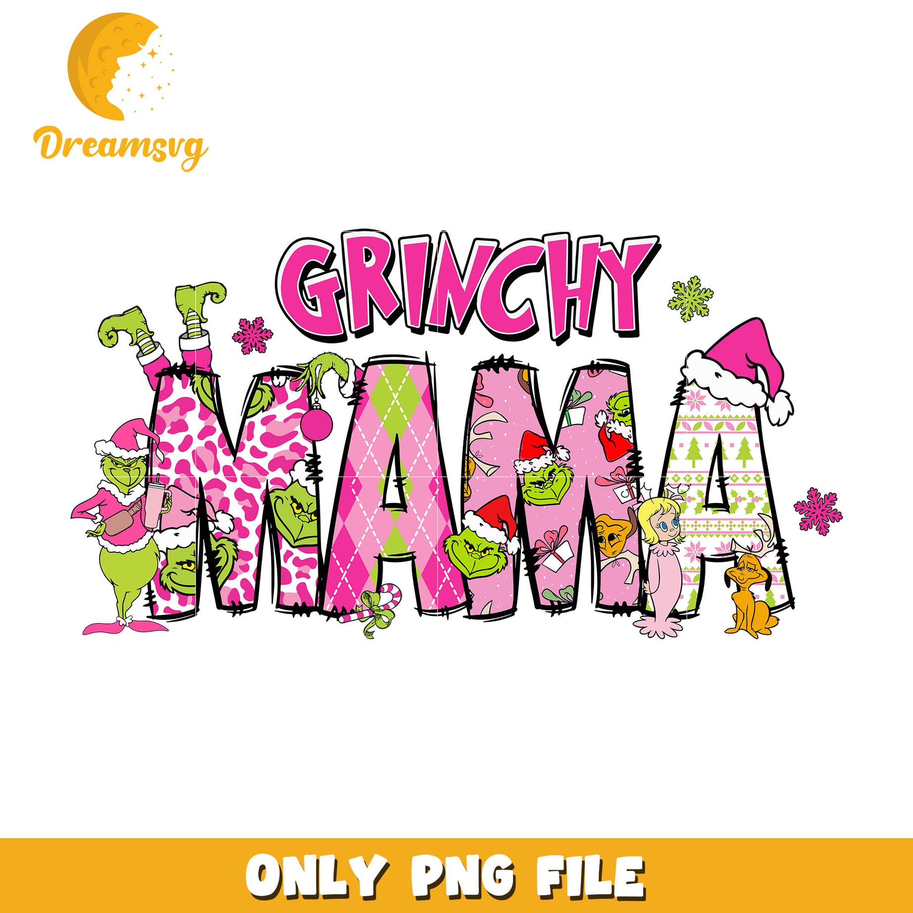 Grinchy mama boutique christmas pink png png, the grinch movie​ png