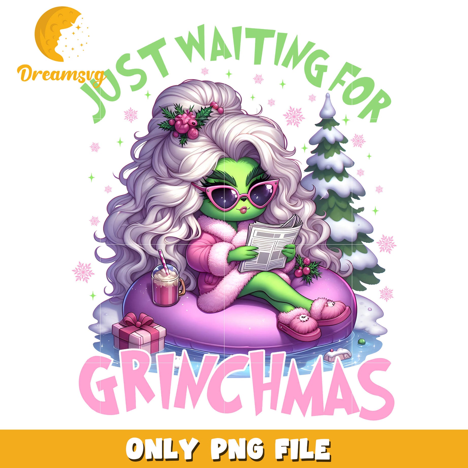 Grinchy pink christmas waiting png, grinch christmas cartoon​ png