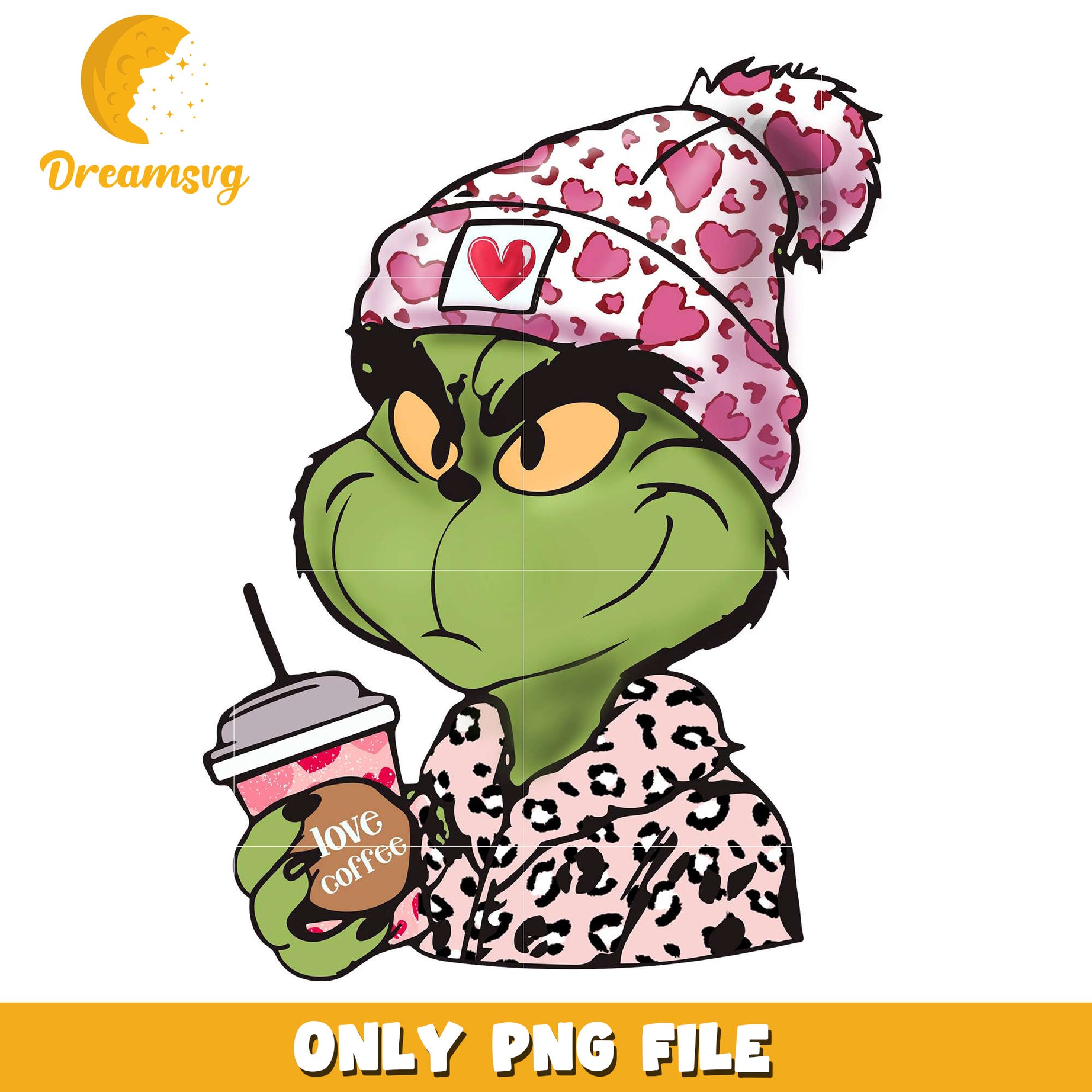 Grincy love coffee leopard pattern png, The grinch png, coffee png