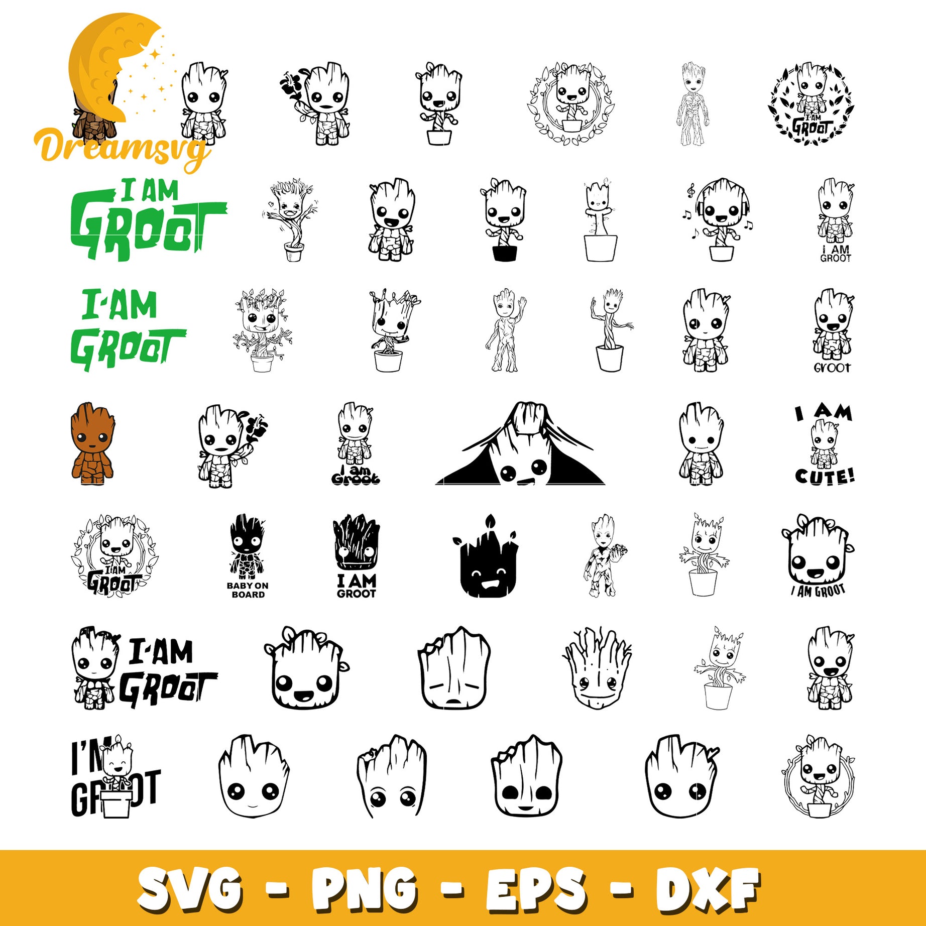 Groot marvel black white bundle svg, marvel groot character​ svg