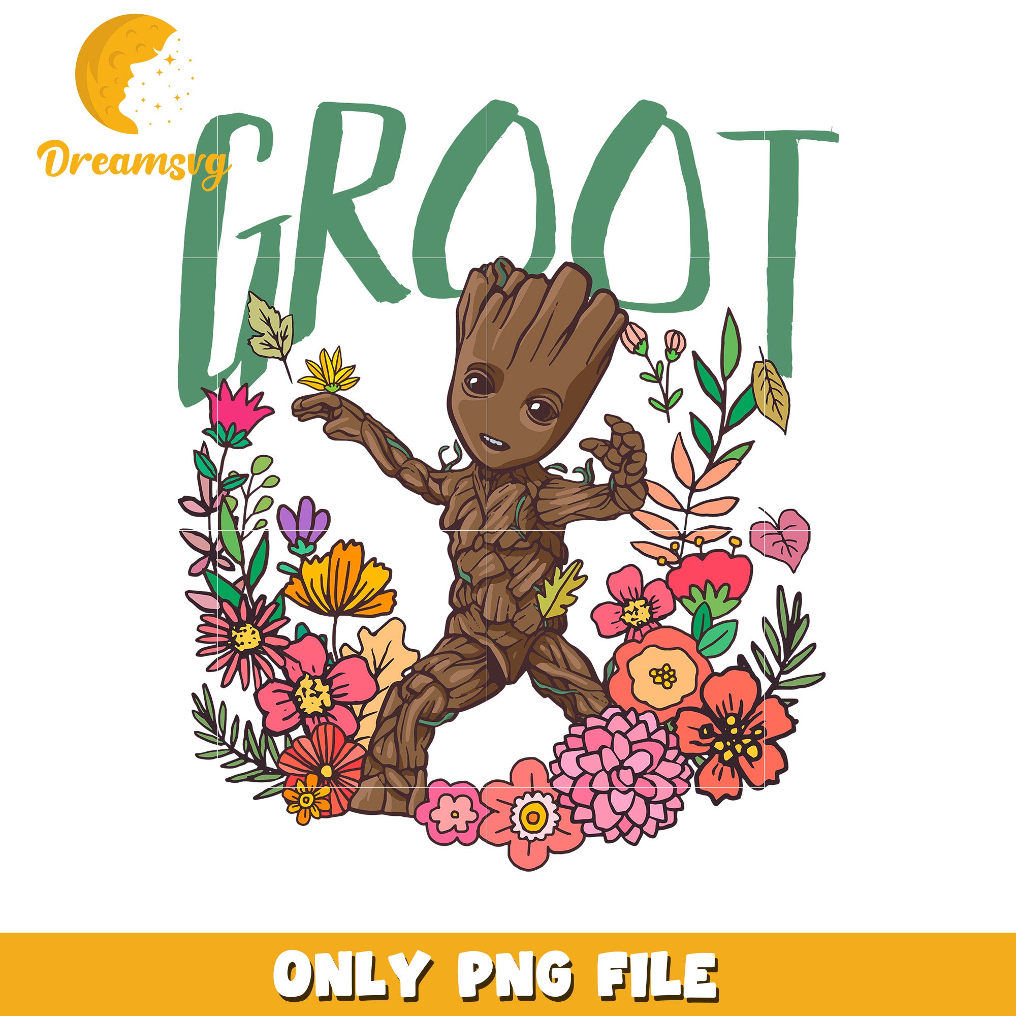 Groot Floral PNG Sublimation Design