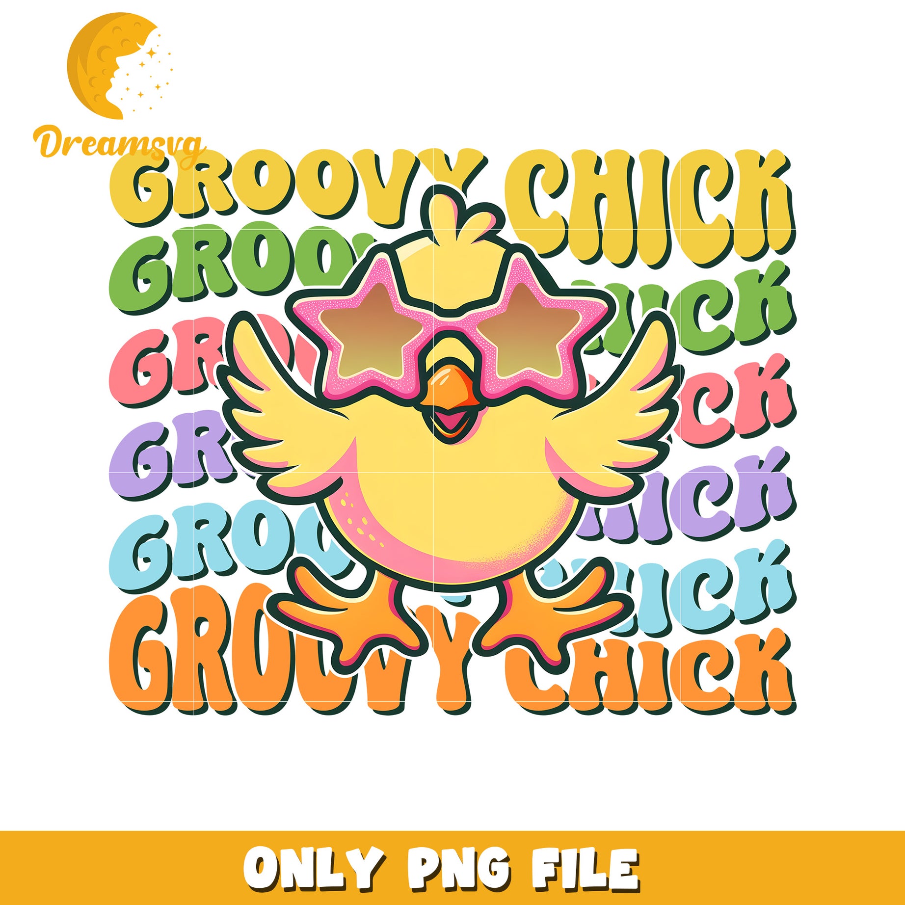 Groovy Chick PNG Retro 70s Chicken Design