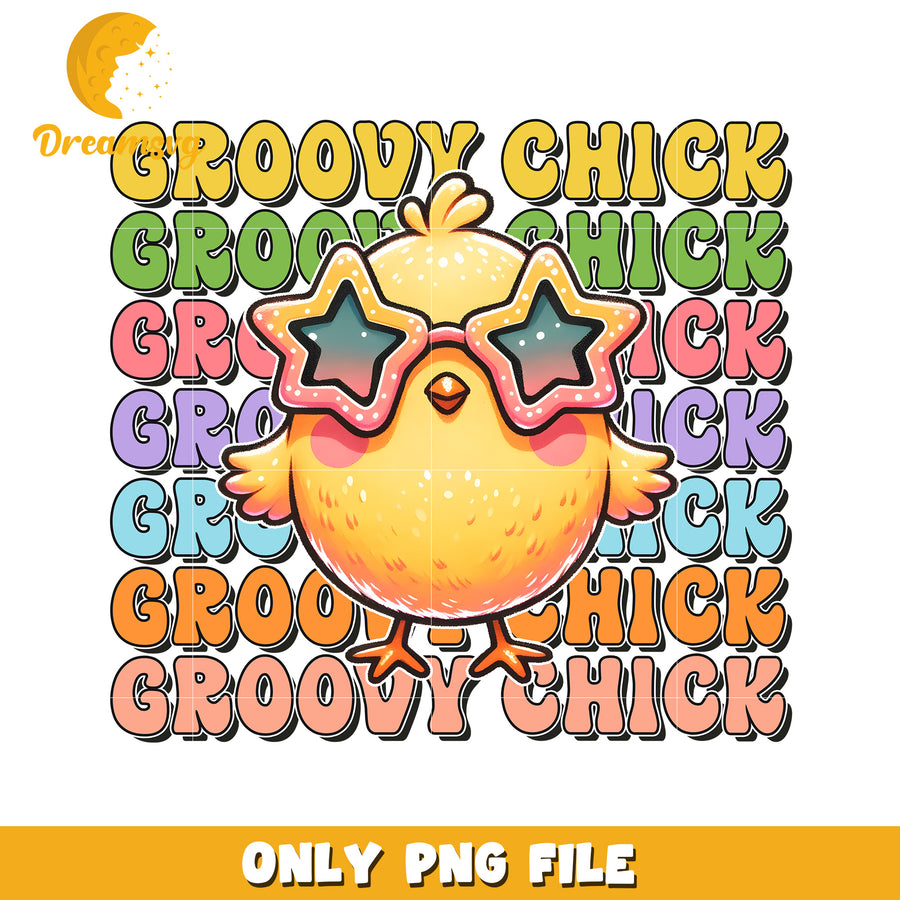 Groovy Chick PNG Retro 70s Chicken Illustration