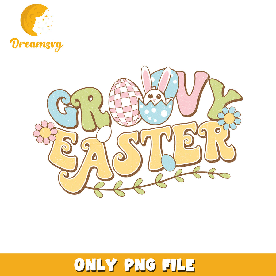 Groovy Easter Bunny and Eggs PNG Design for Spring Fun
