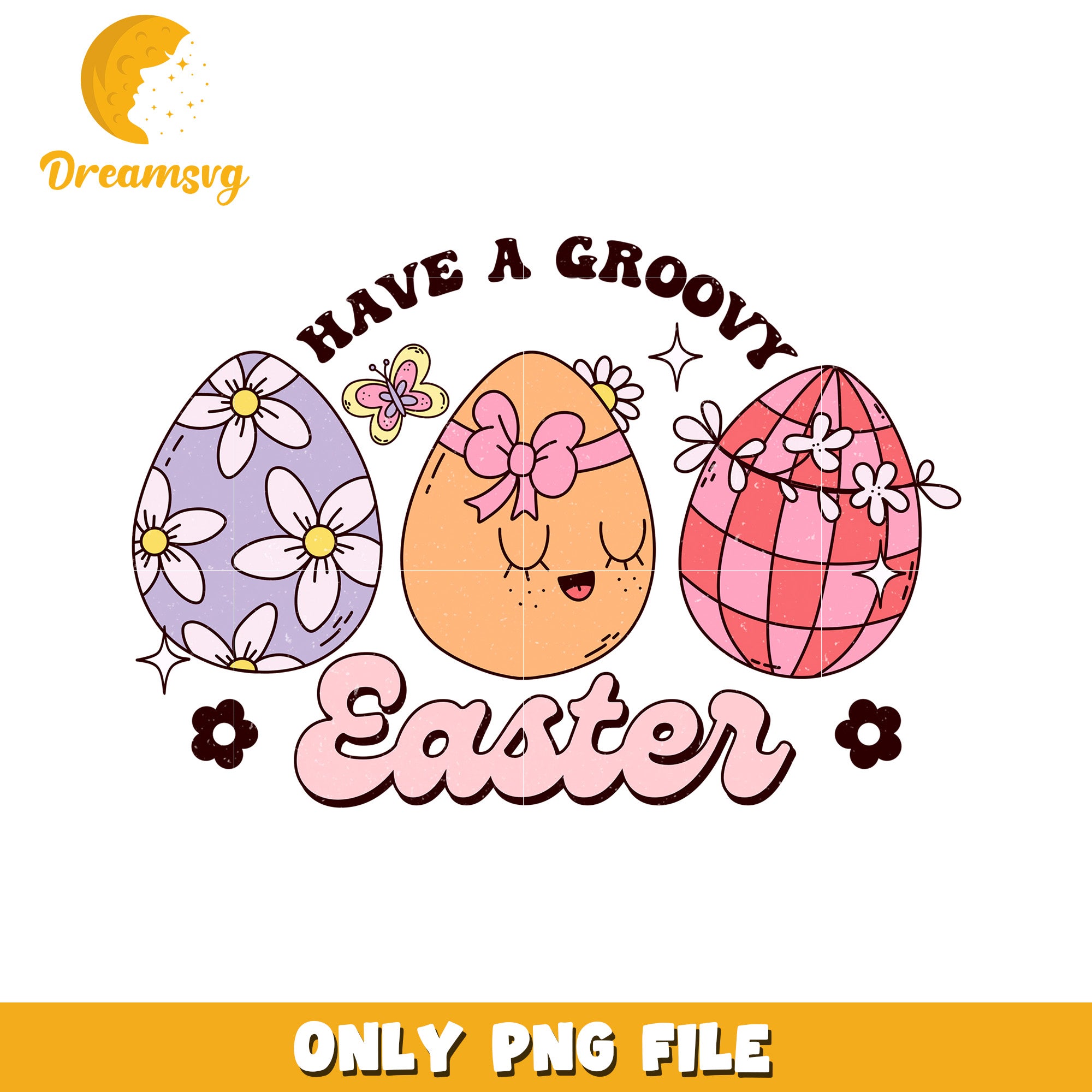 Groovy Easter Eggs Fun Design for Spring Celebrations PNG