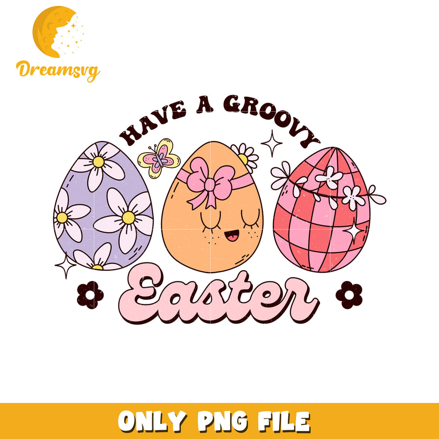 Groovy Easter Eggs Fun Design for Spring Celebrations PNG