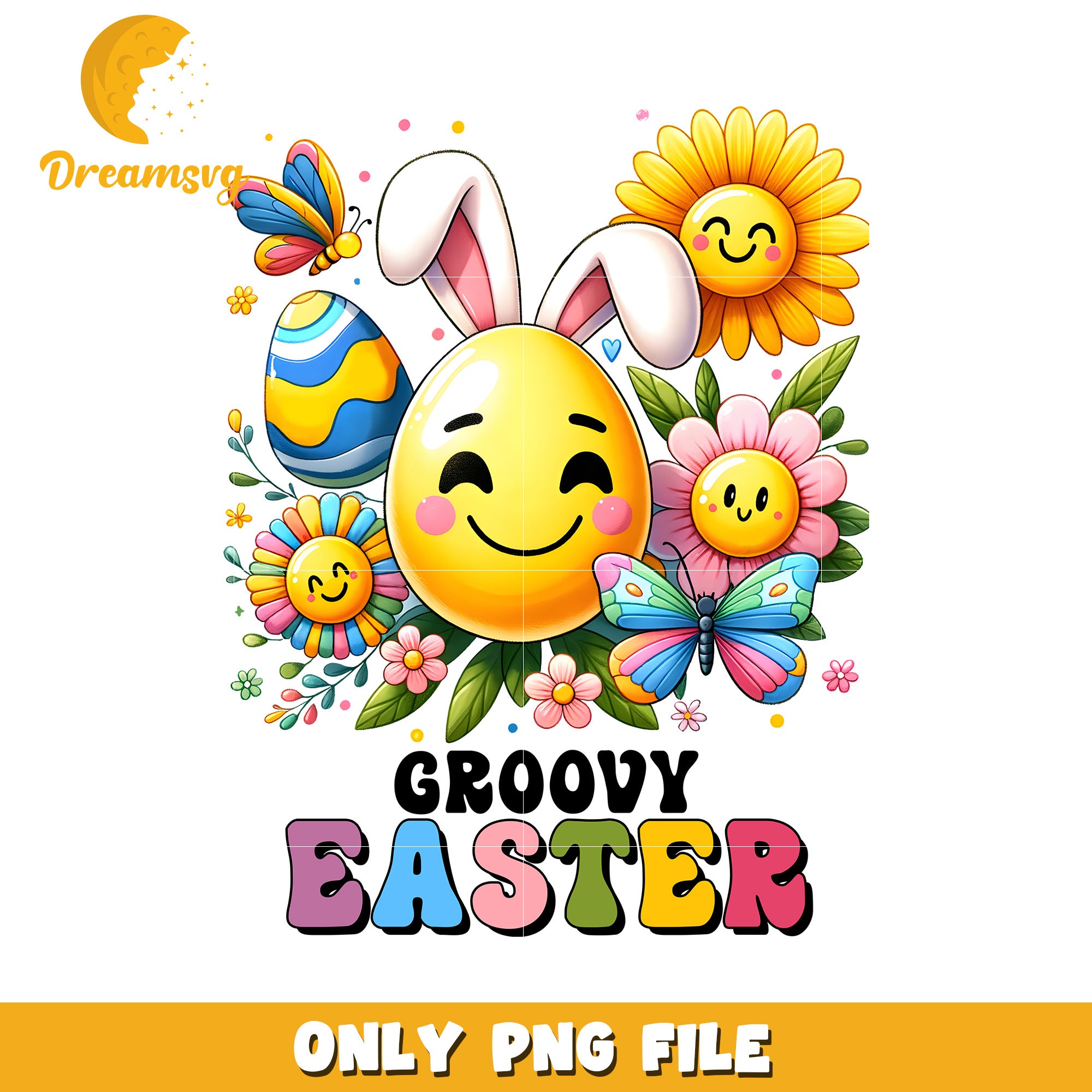 Groovy Easter PNG Happy Easter Bunny Egg Design