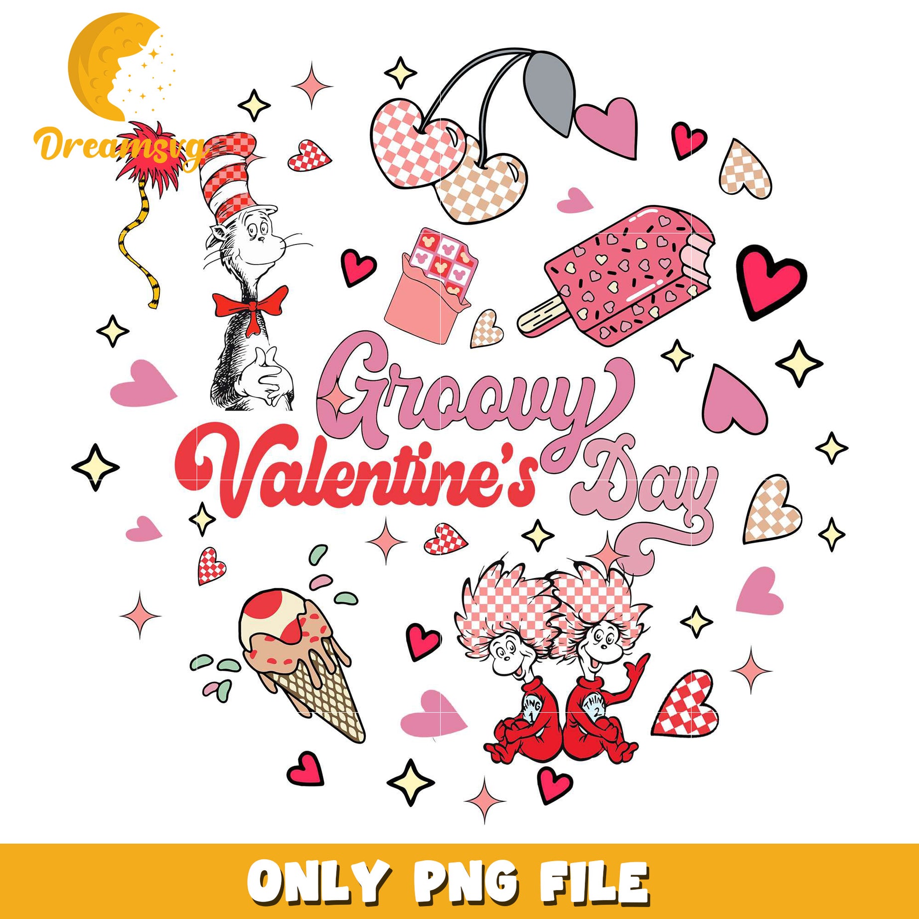 Groovy valentine's day dr.seuss png, dr.seuss characters png