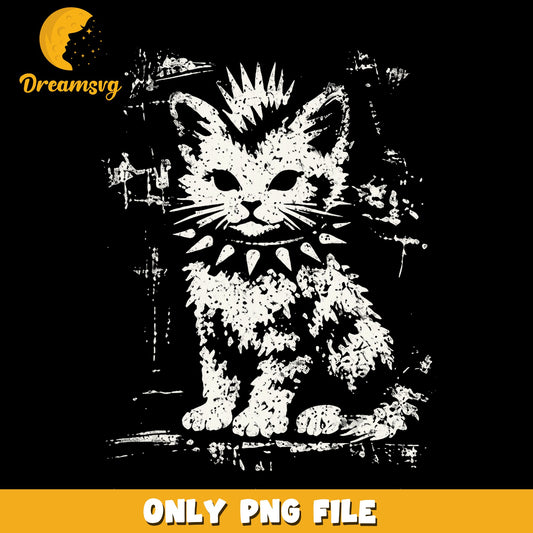 Grunge Distressed Black Cat Punk Collar PNG, Spooky Kitten, Halloween