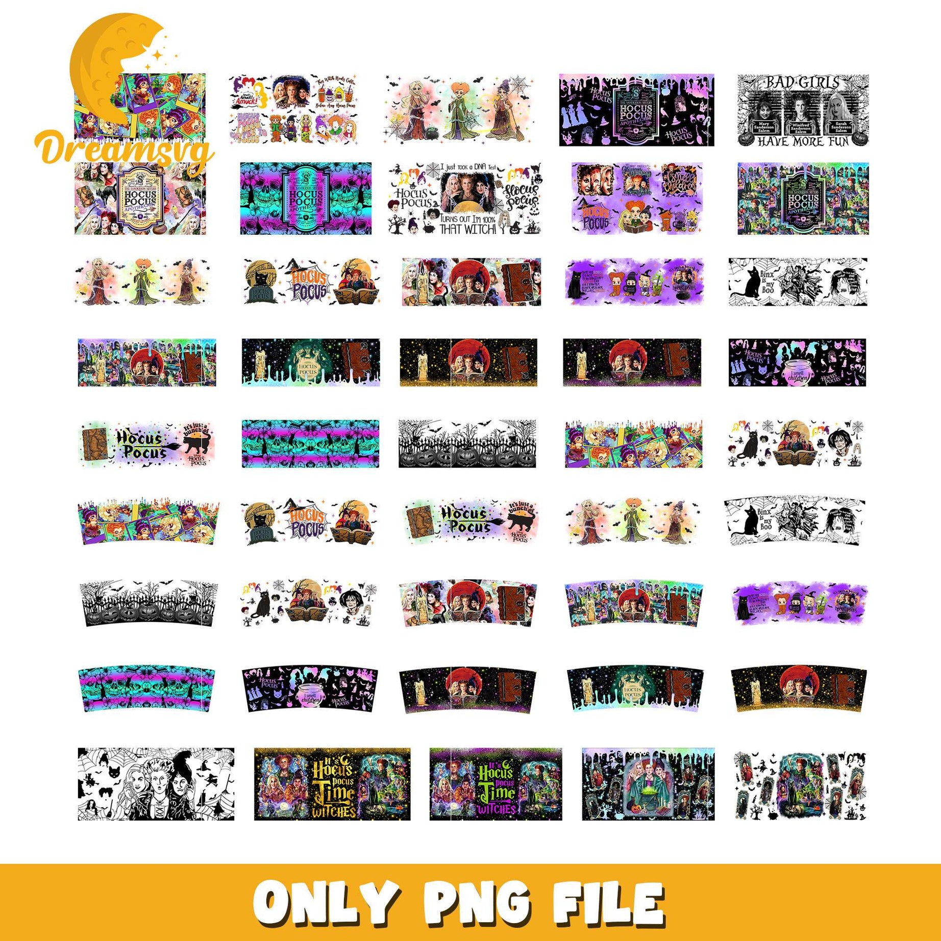 Hocus pocus halloween tumbler design bundle png, hocus pocus characters​ png