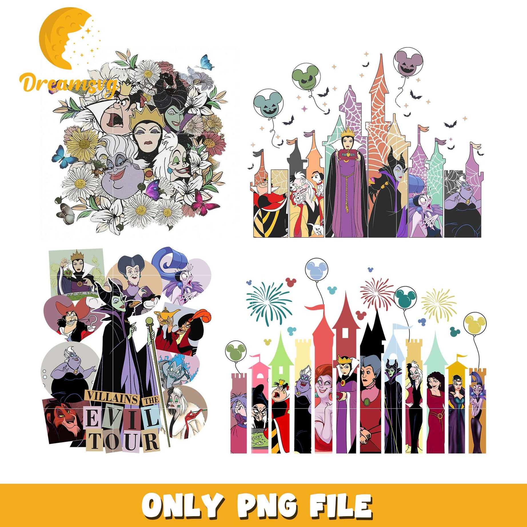 Disney villains castle design bundle png, disney villains png