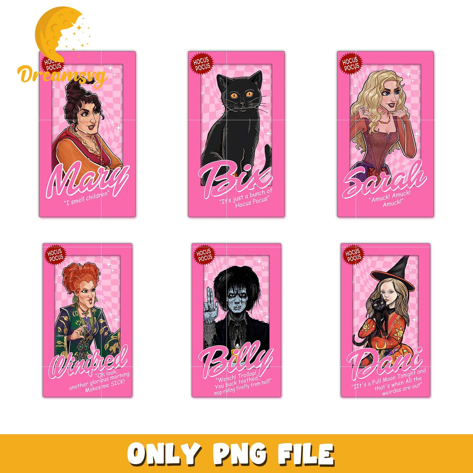 Sanderson sisters card pink design bundle png, Sanderson sisters png