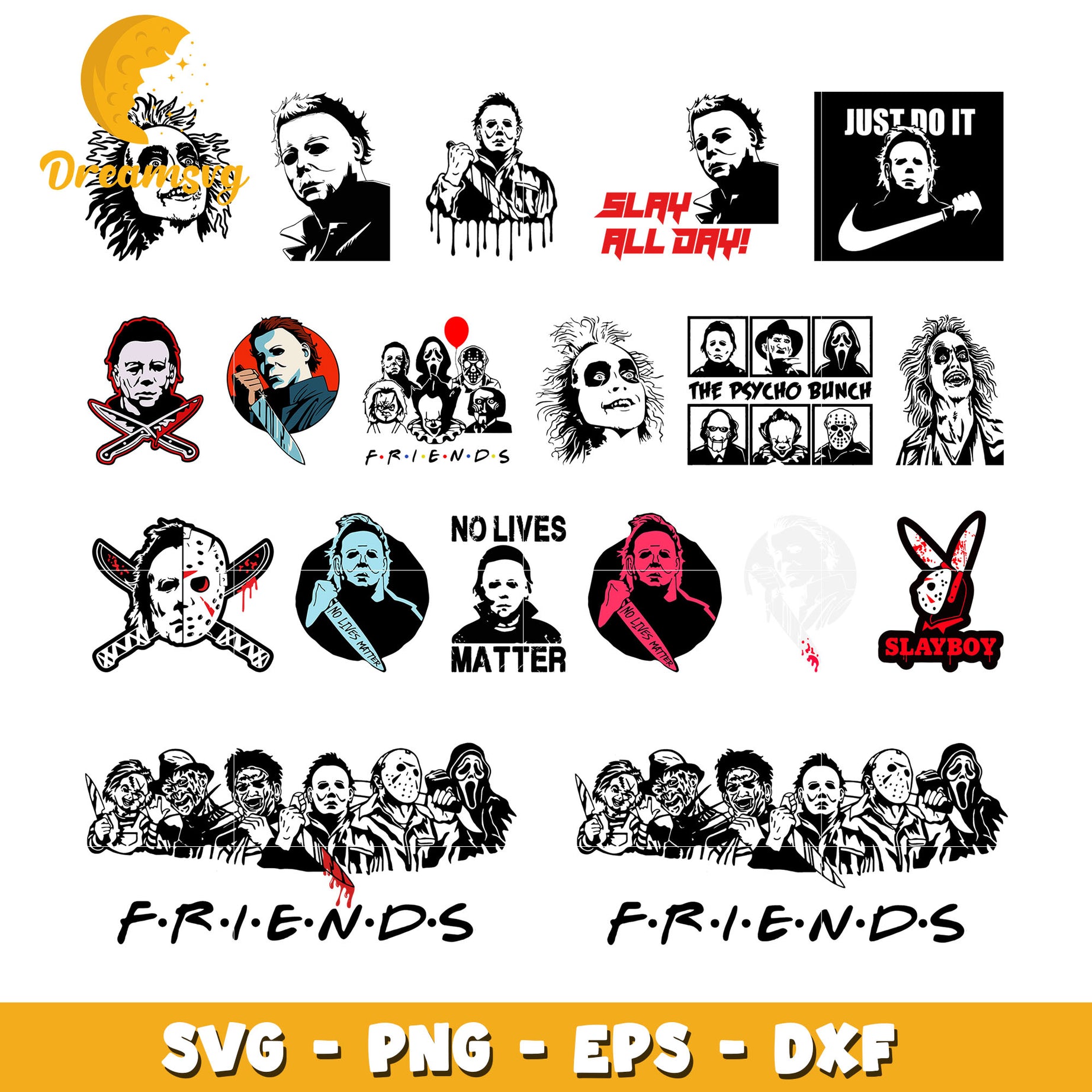 Horror characters friends design bundle svg, horror movie characters​ svg