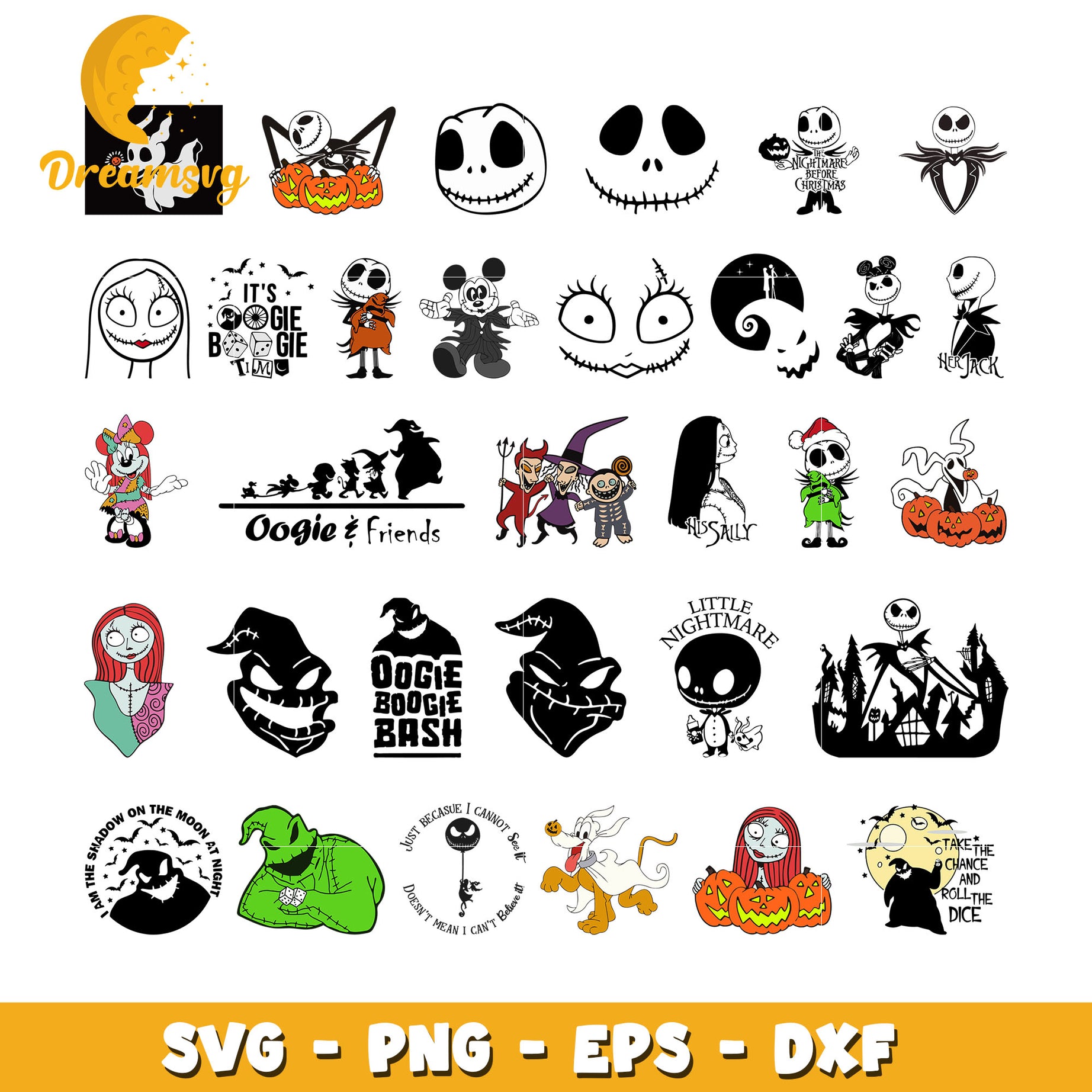 Nightmare before christmas design bundle svg, jack skellington and sally​ svg