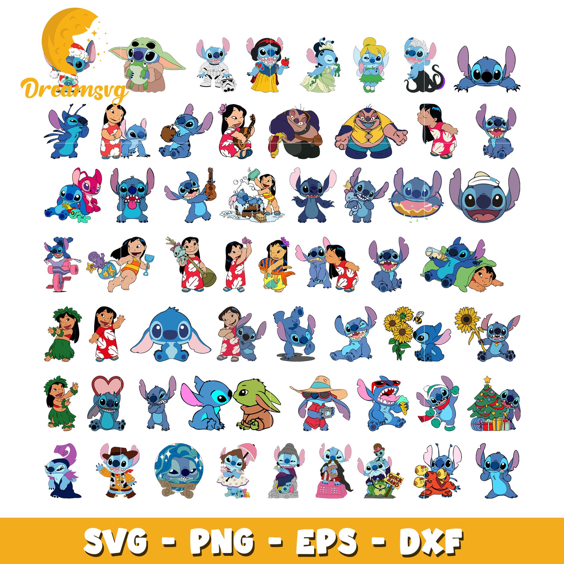 Disney stitch cartoon bundle svg, stitch characters svg