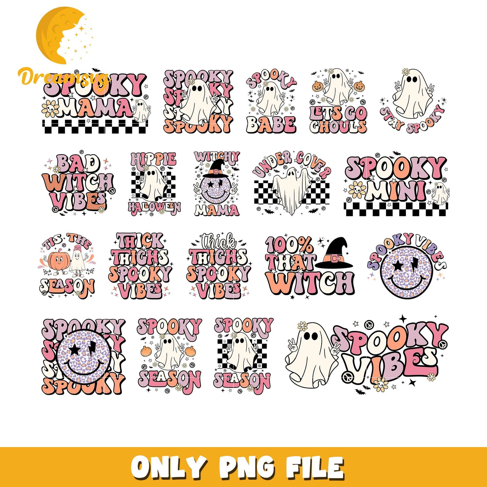 Halloween spooky season ghost bundle png, cute ghost​ png