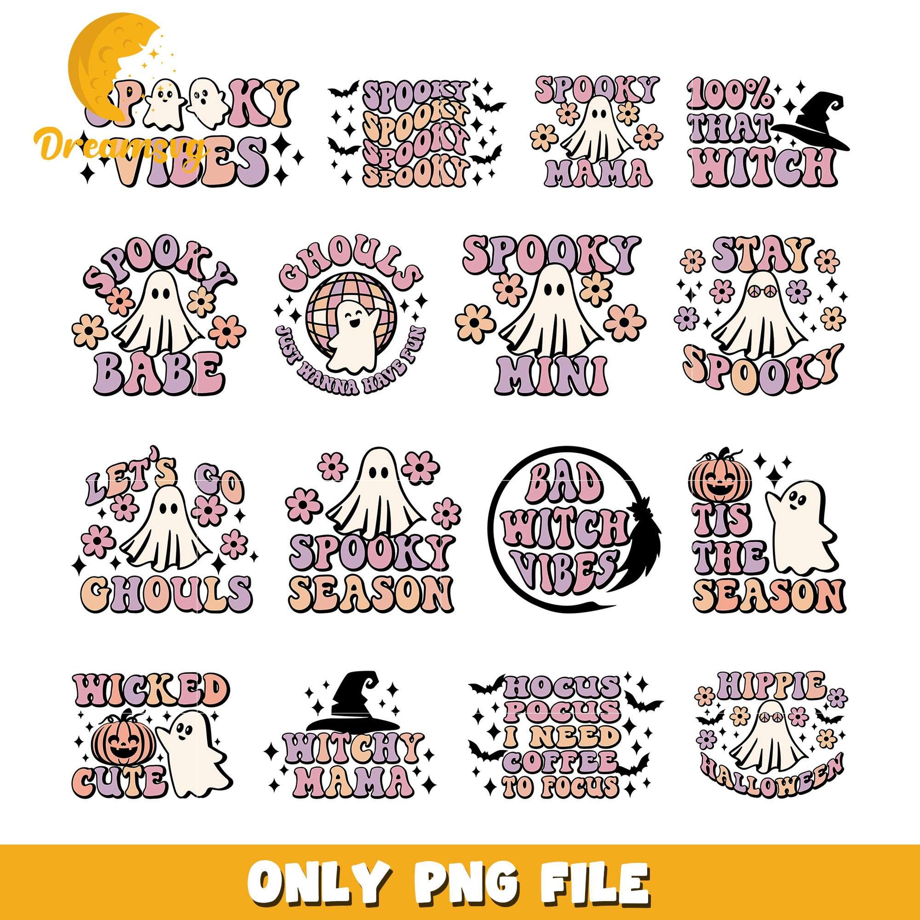 Halloween cute ghost spooky bundle png, cute halloween ghost​ png