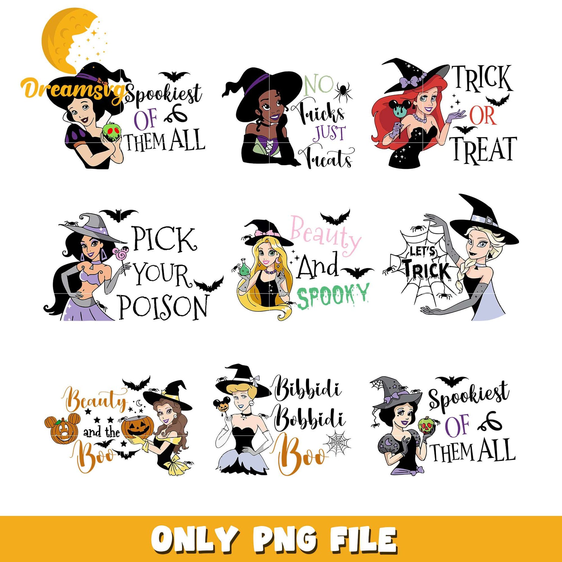 Trick or treat disney princess bundle png, disney princess png