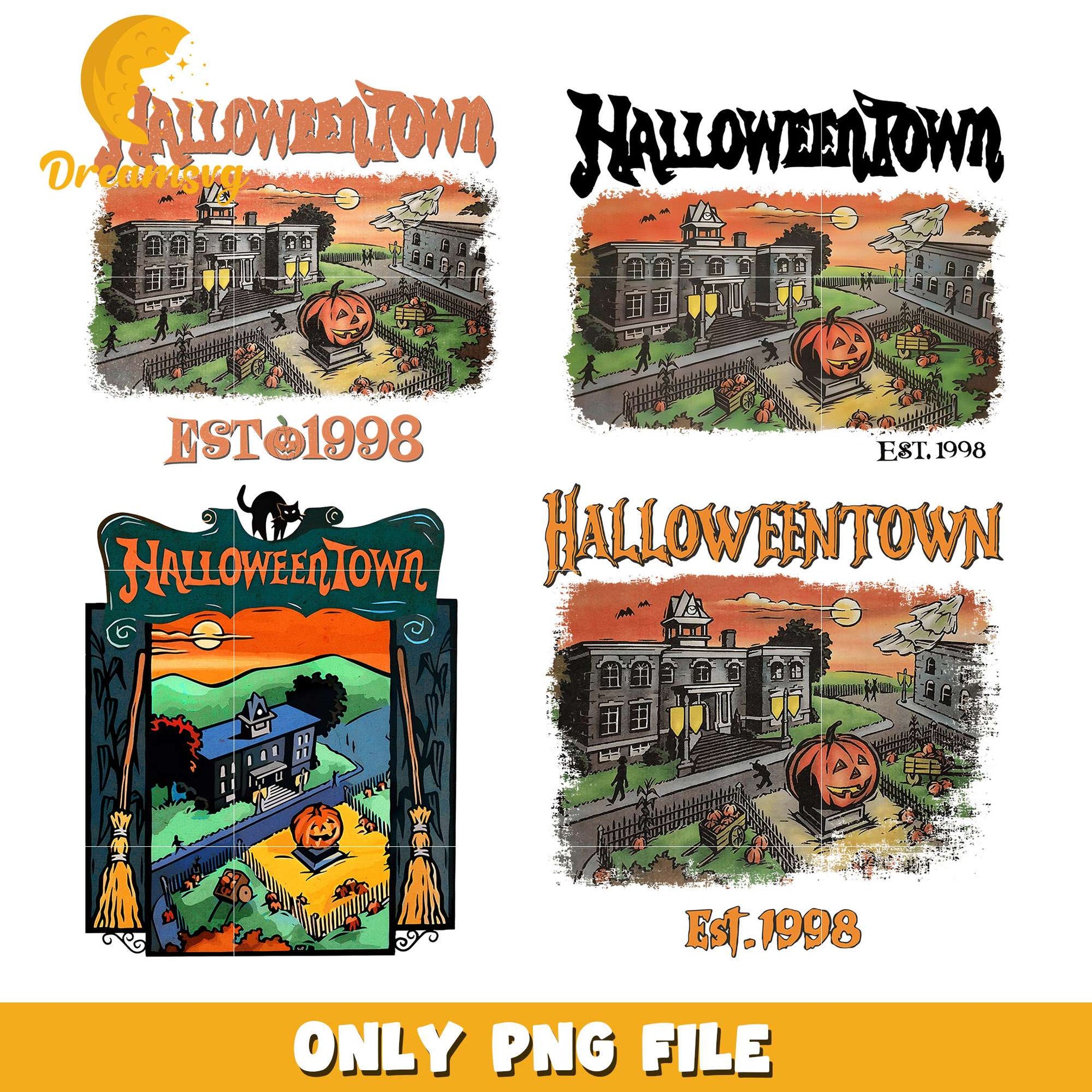 Halloween town university design bundle png, halloween town png