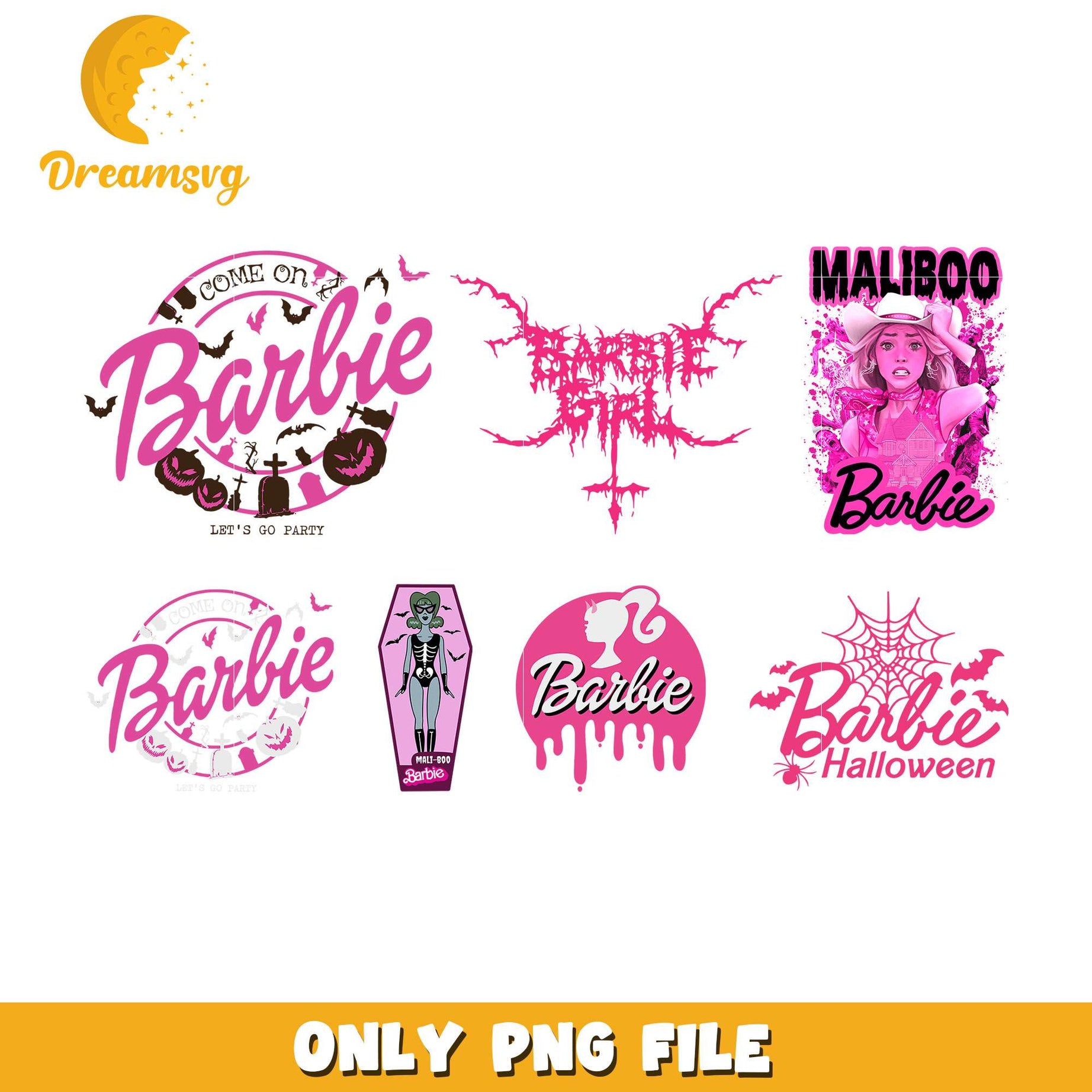 Logo barbie halloween design bundle png, halloween barbie​ png