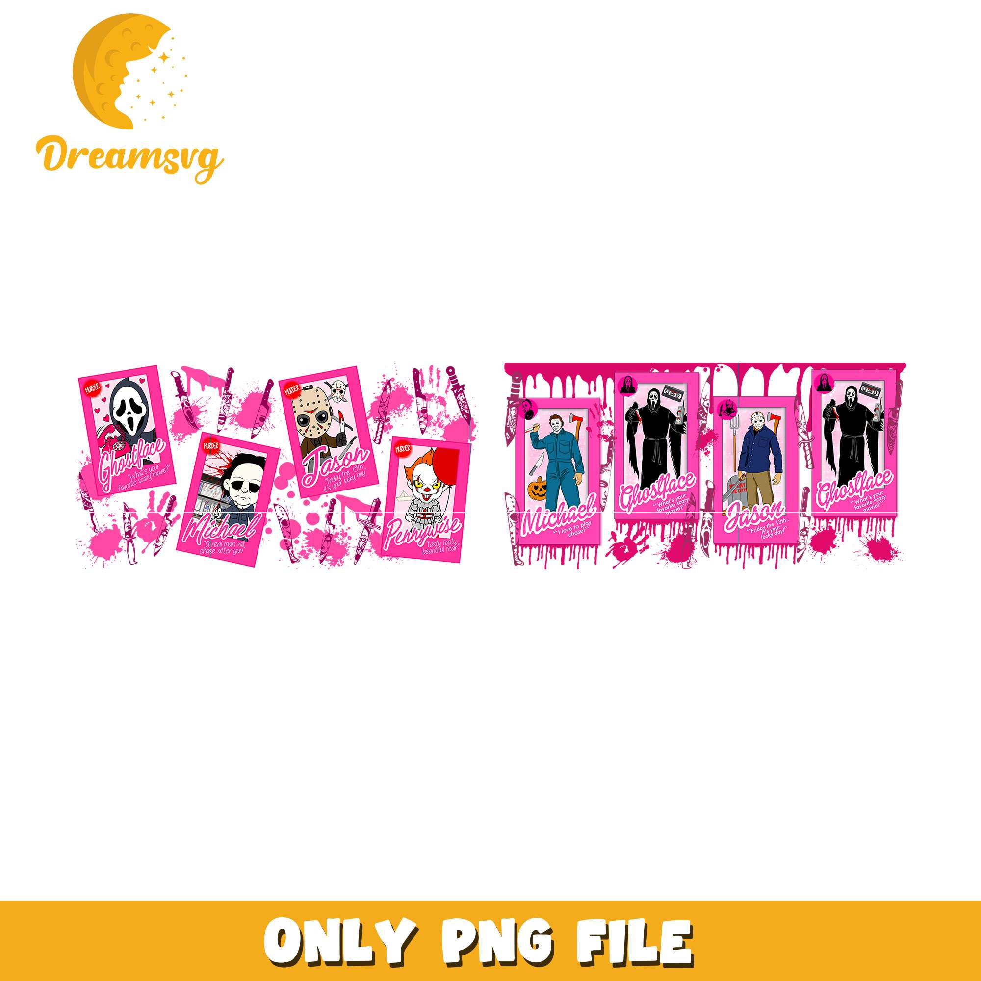 Horror barbie glass can wrap bundle png, horror halloween movies​ png