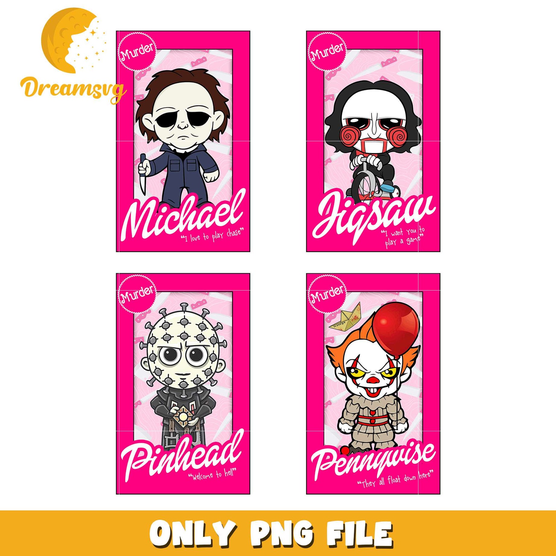 Chibi horror barbie card bundle design png, chibi horror png