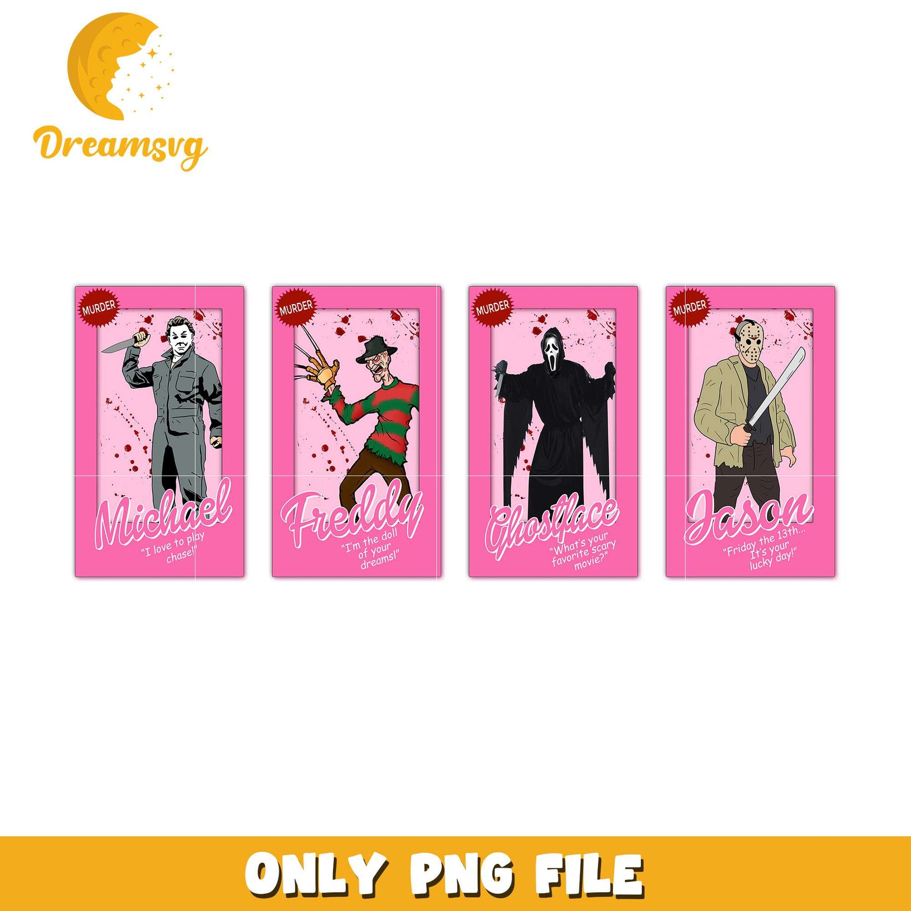 Halloween horror movie barbie card bundle png, horror characters​ png