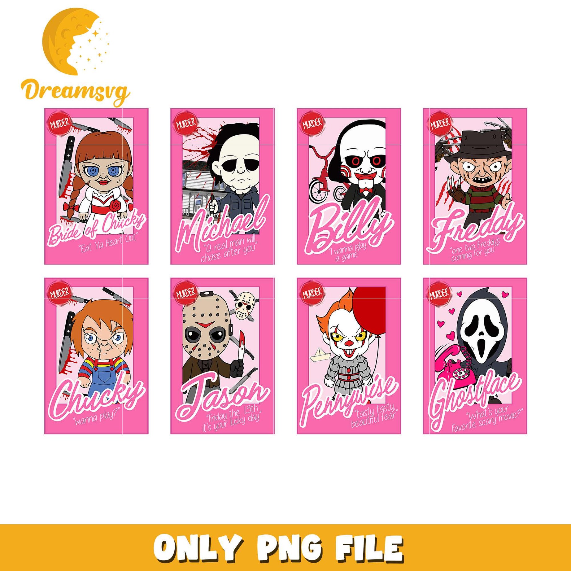 Chibi horror barbie tarot bundle design png, chibi horror characters​ png