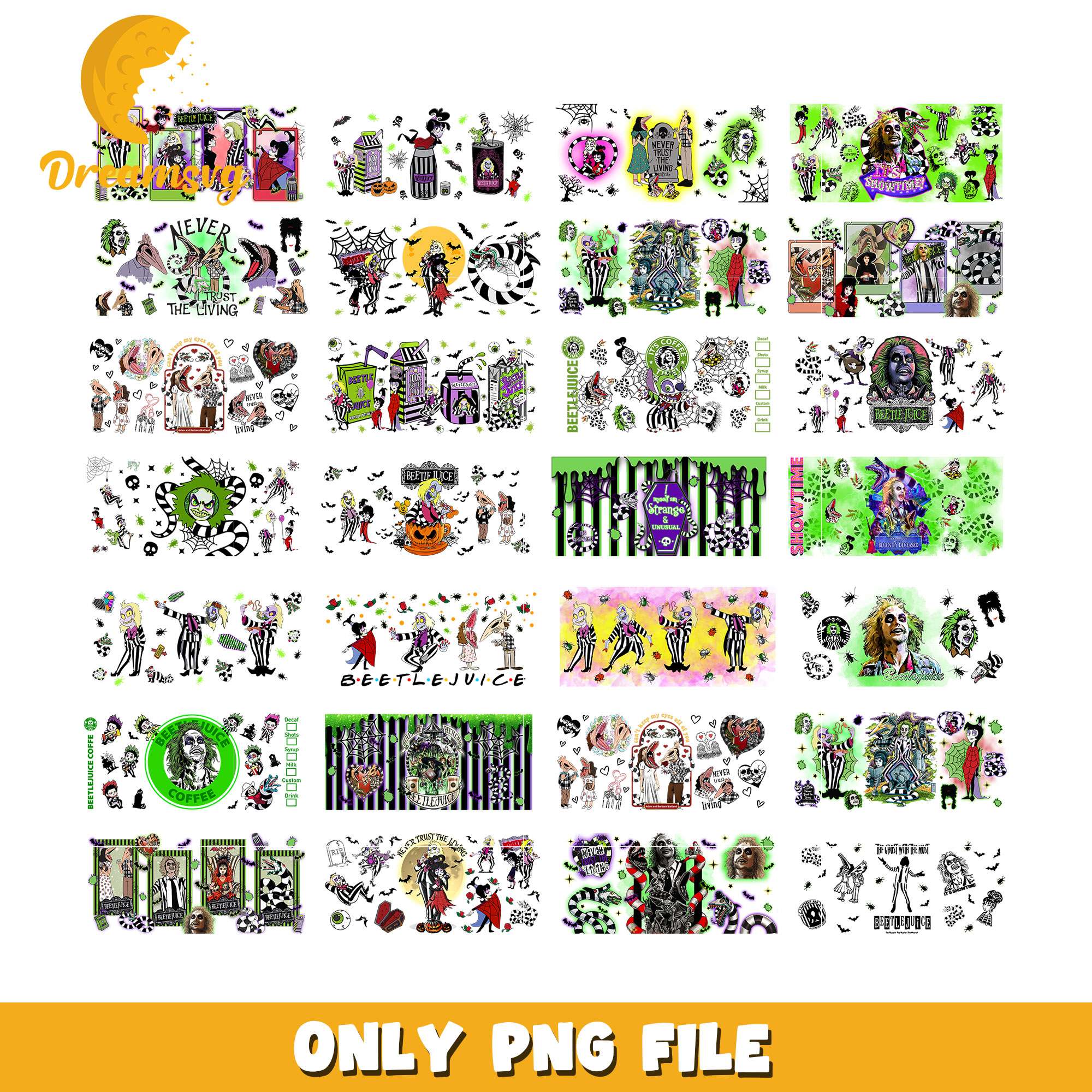 Beetlejuice glass can wrap bundle design png, beetlejuice cartoon png