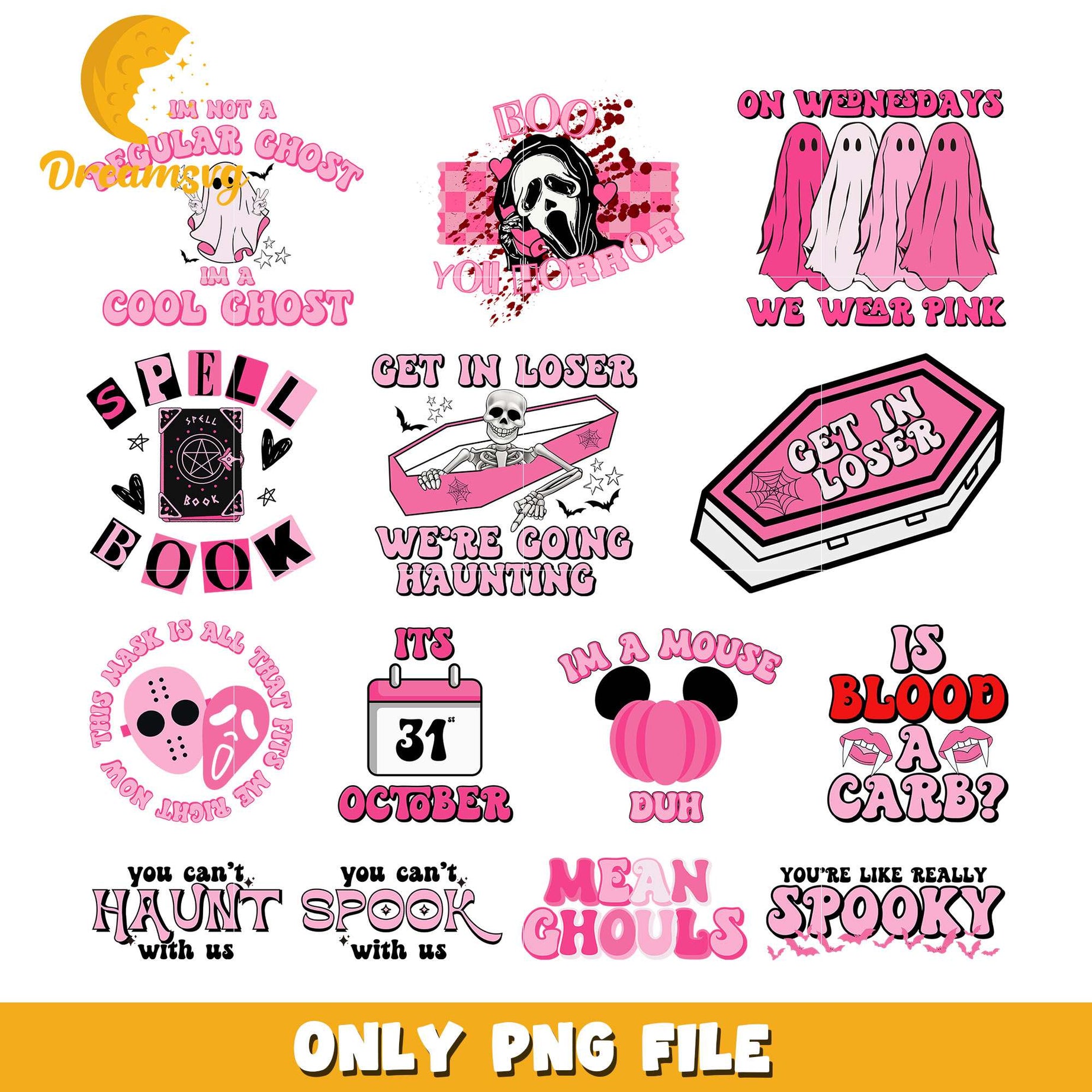 Boo you horror halloween pink bundle png, pink halloween​ png