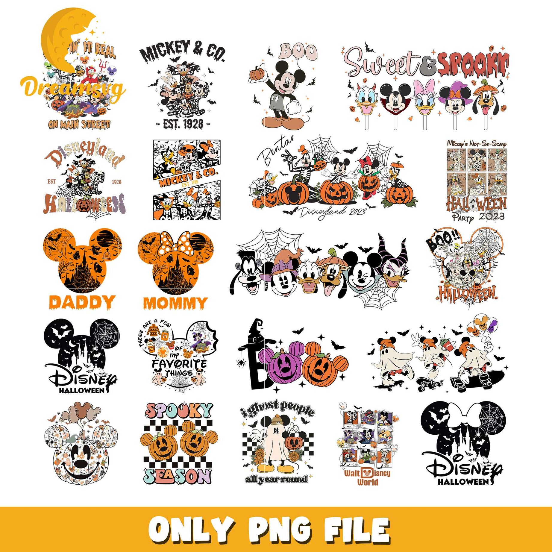 Mickey and friends halloween bundle design png, disney halloween png