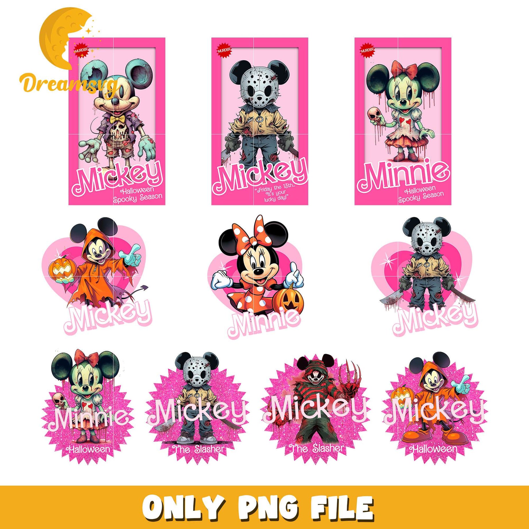 Mickey horror barbie bundle design png, horror mickey mouse​ png