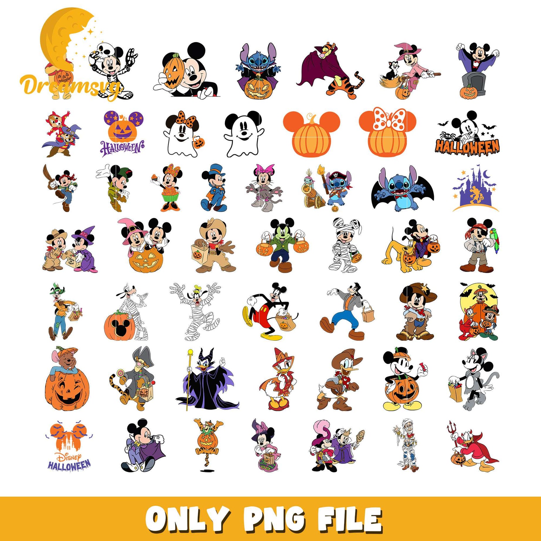 Halloween disney characters design bundle png, halloween disney​ png