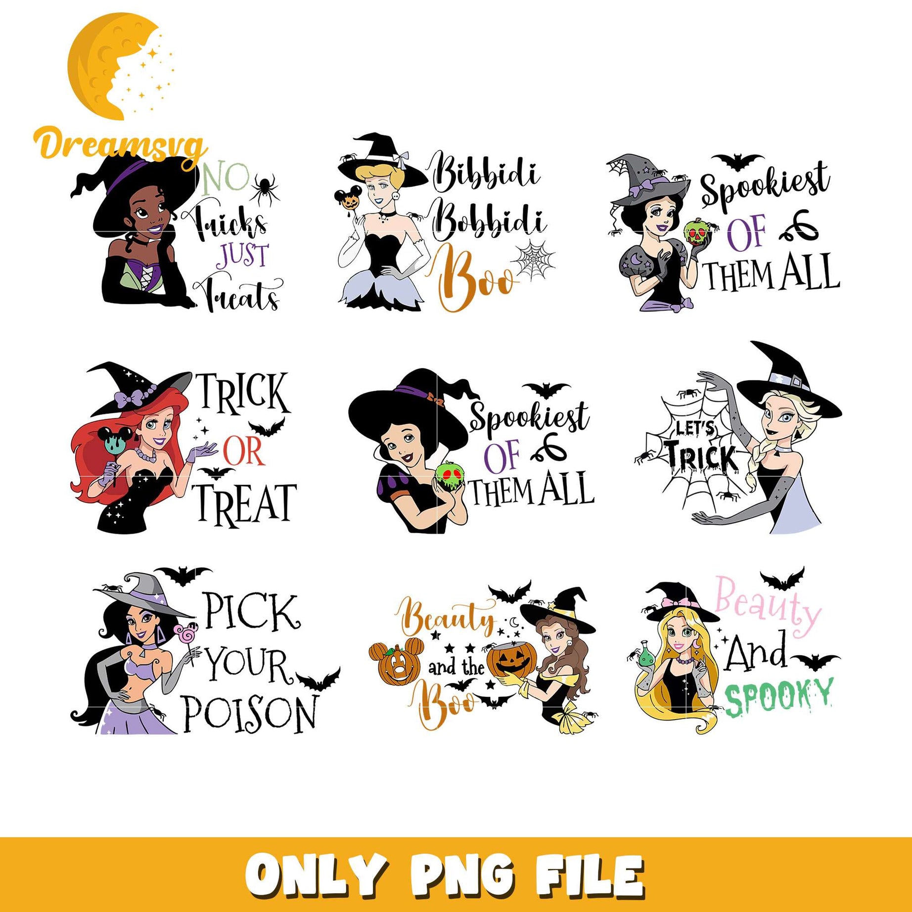 Trick or treat disney princess bundle png, disney princess halloween png​