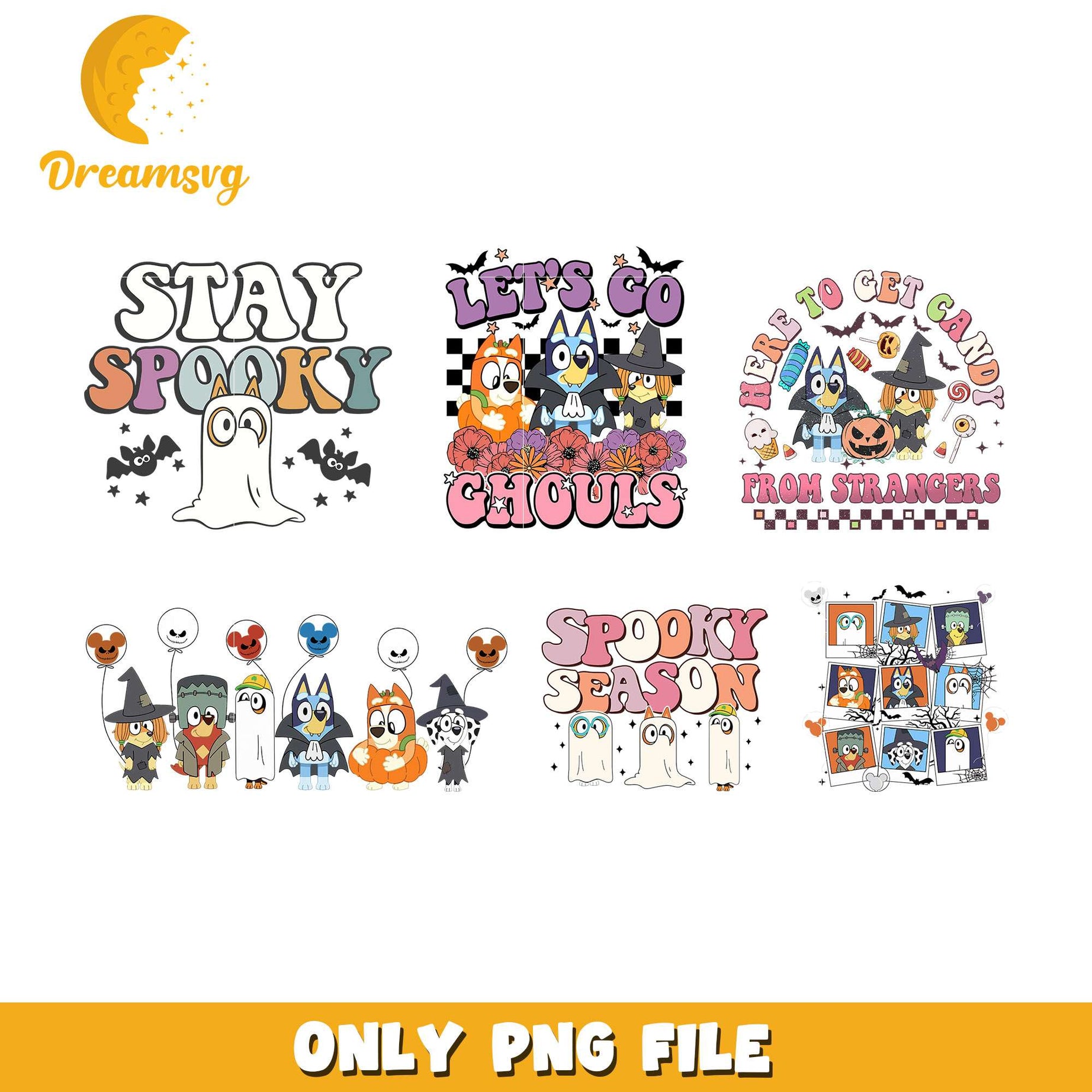 Bluey friends spooky season halloween bundle png, halloween bluey​ png