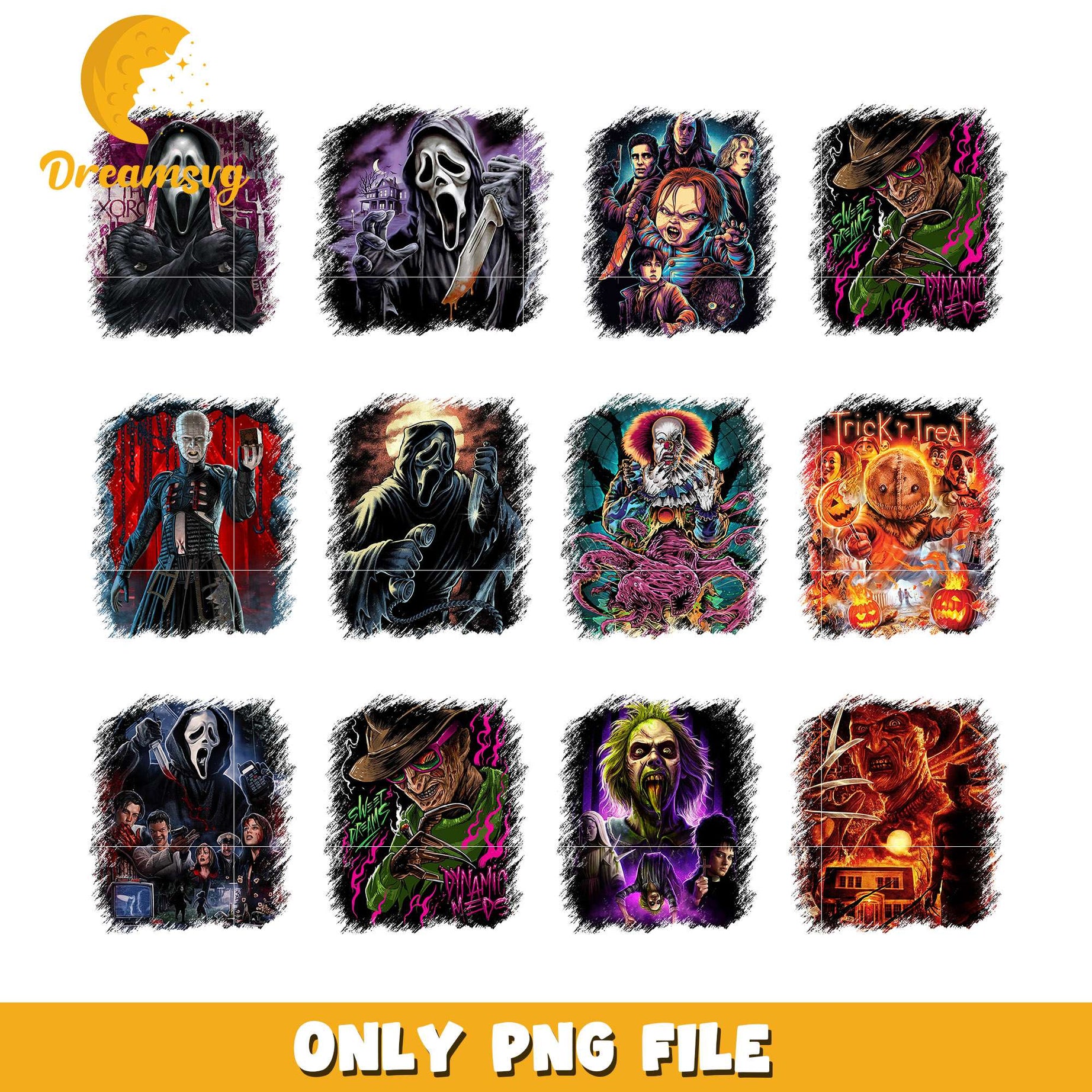 Halloween horror characters design bundle png, horror movies characters​ png