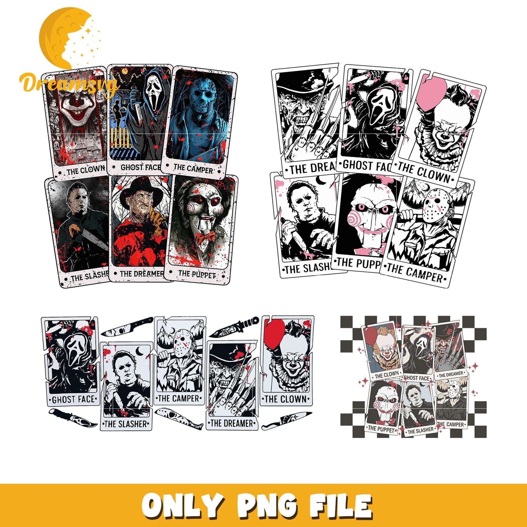 Horror characters tarot card halloween bundle png, horror​ png