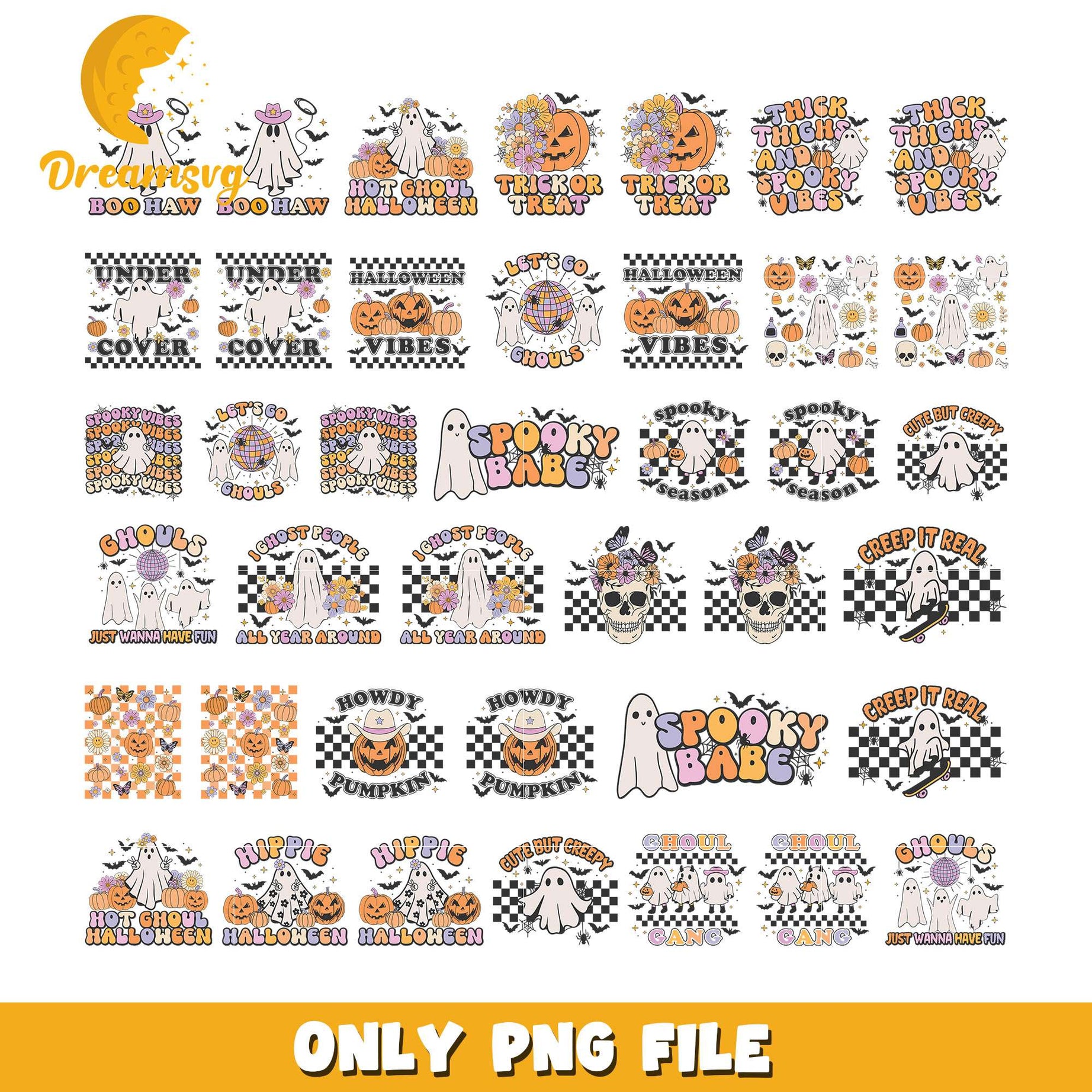 Ghost cute boo haw halloween bundle png, cute halloween ghost​ png