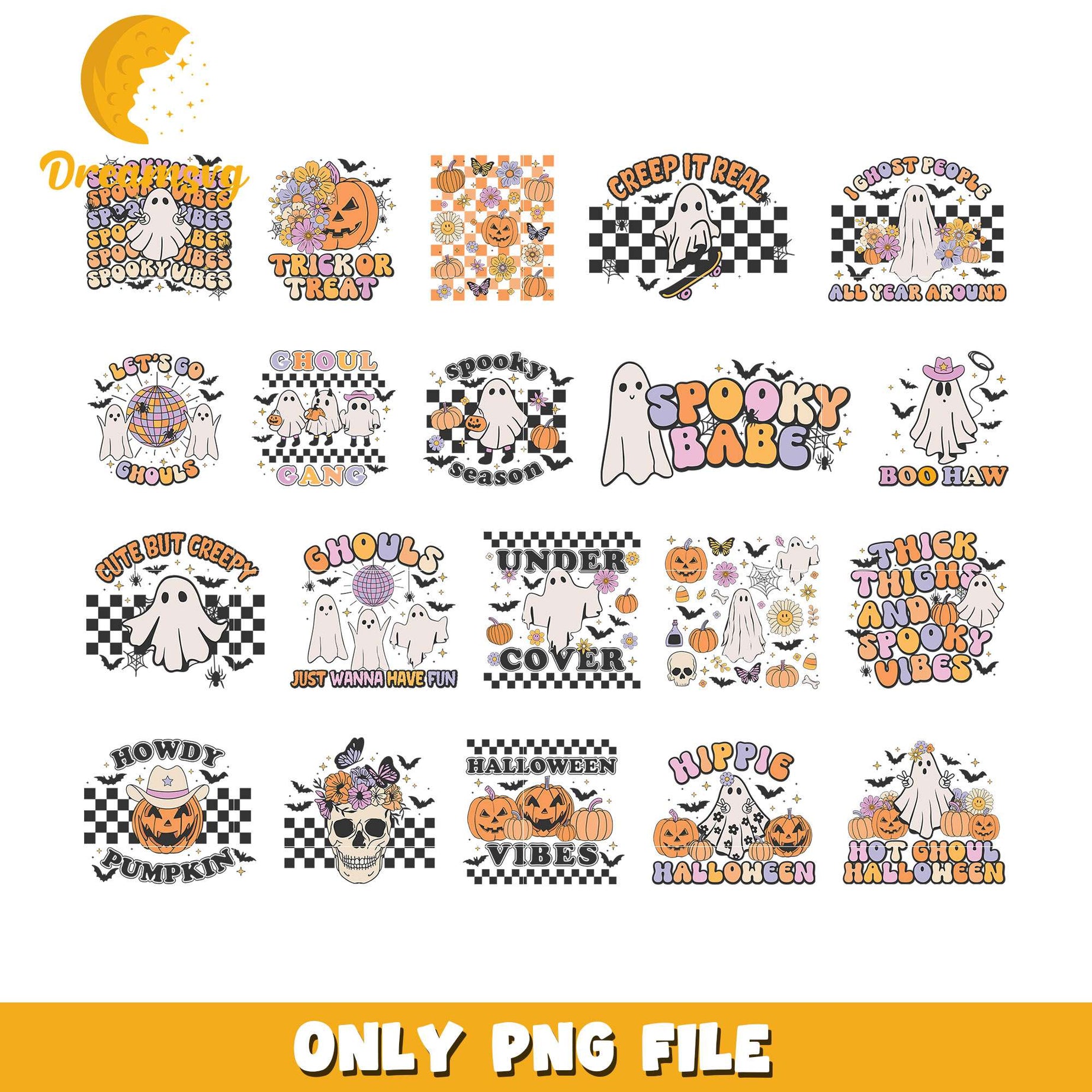 Ghost spooky vibes halloween bundle png, cute halloween ghosts​ png