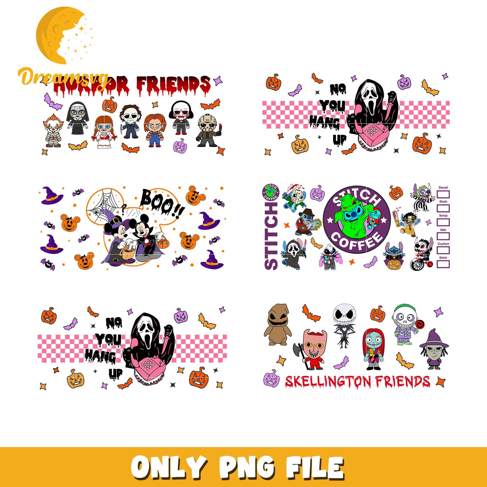 Chibi horror friends halloween bundle png, horror movie friends​ png