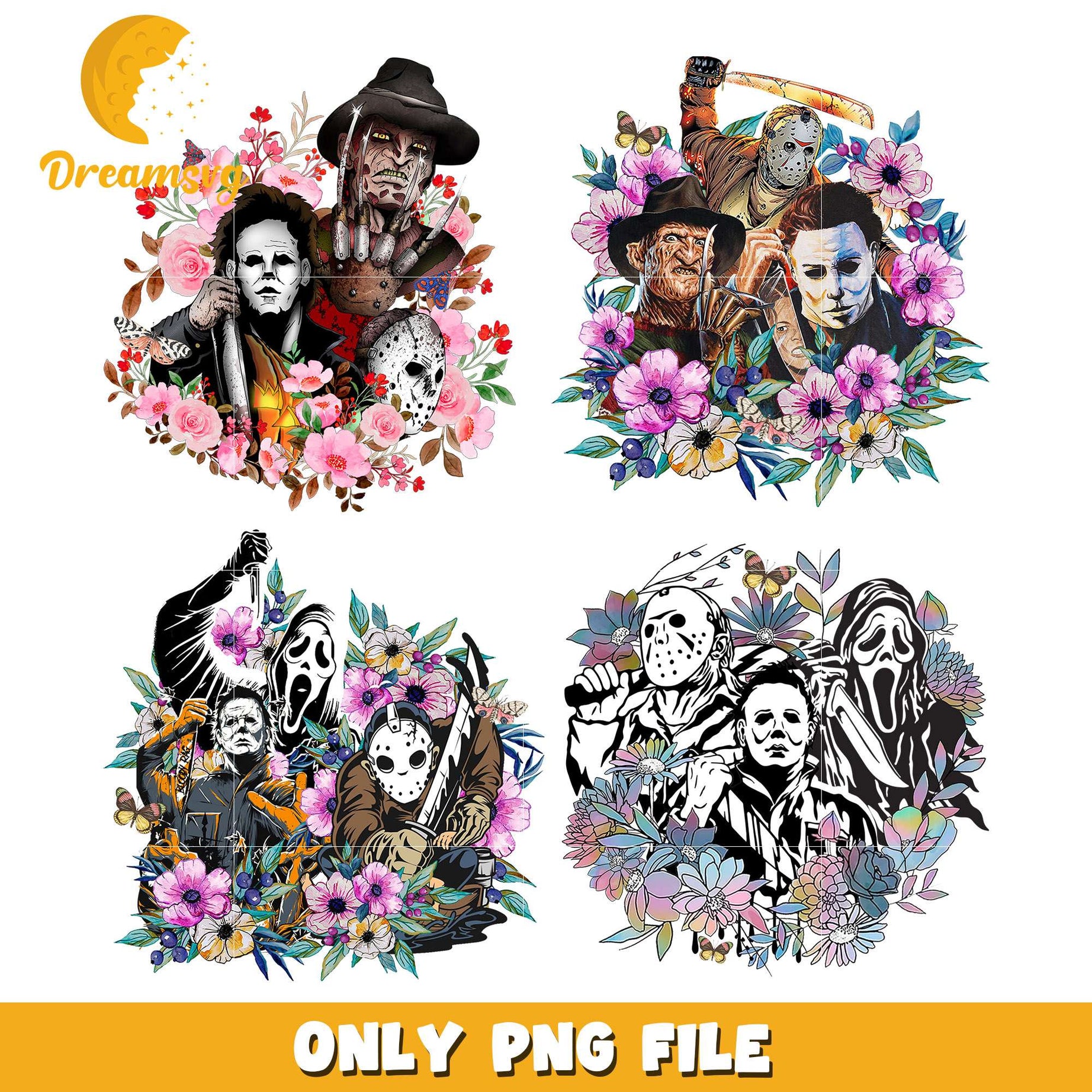 Horror characters flower design bundle png, horror characters​ png