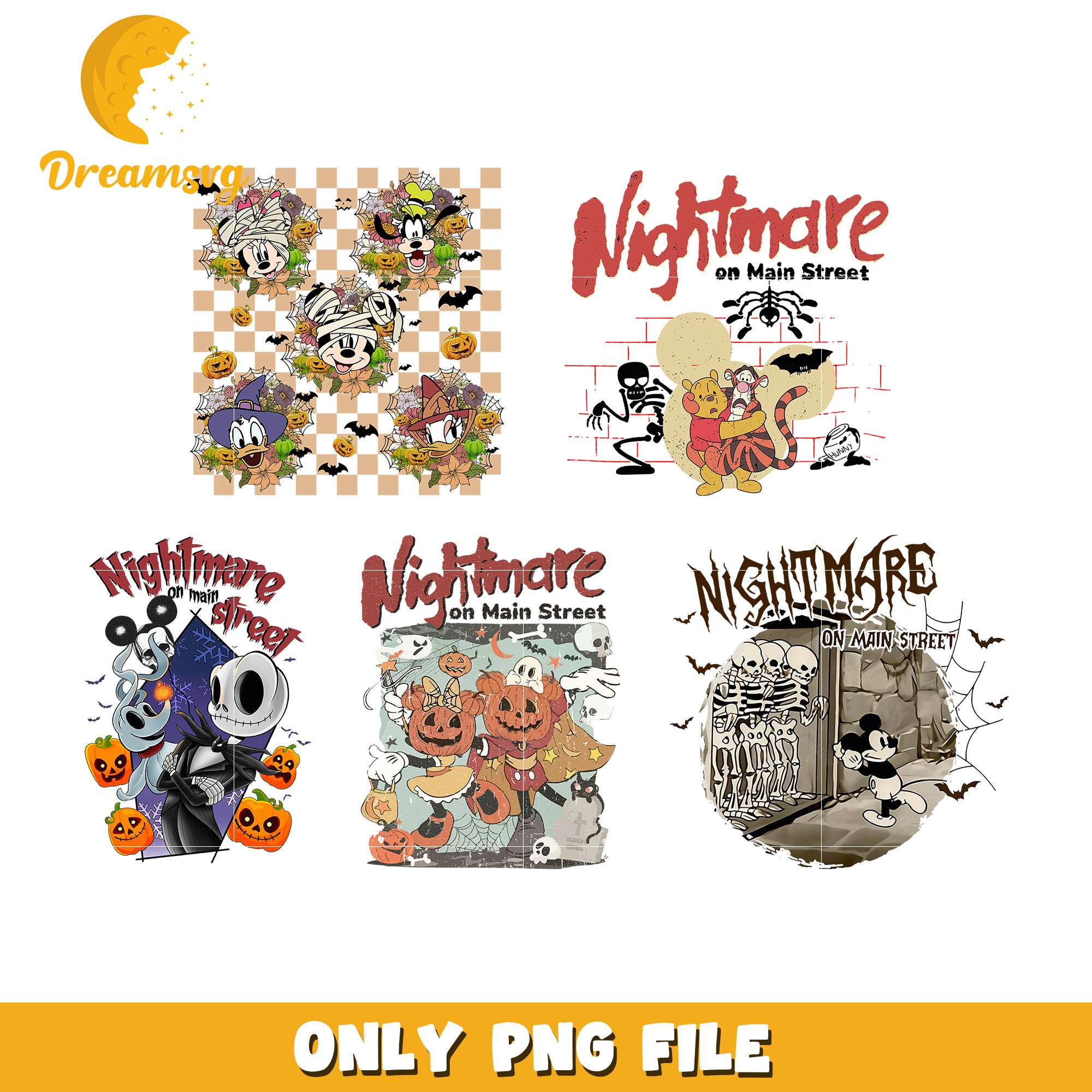 Mickey nightmare on main street halloween bundle png, mickey and friends png