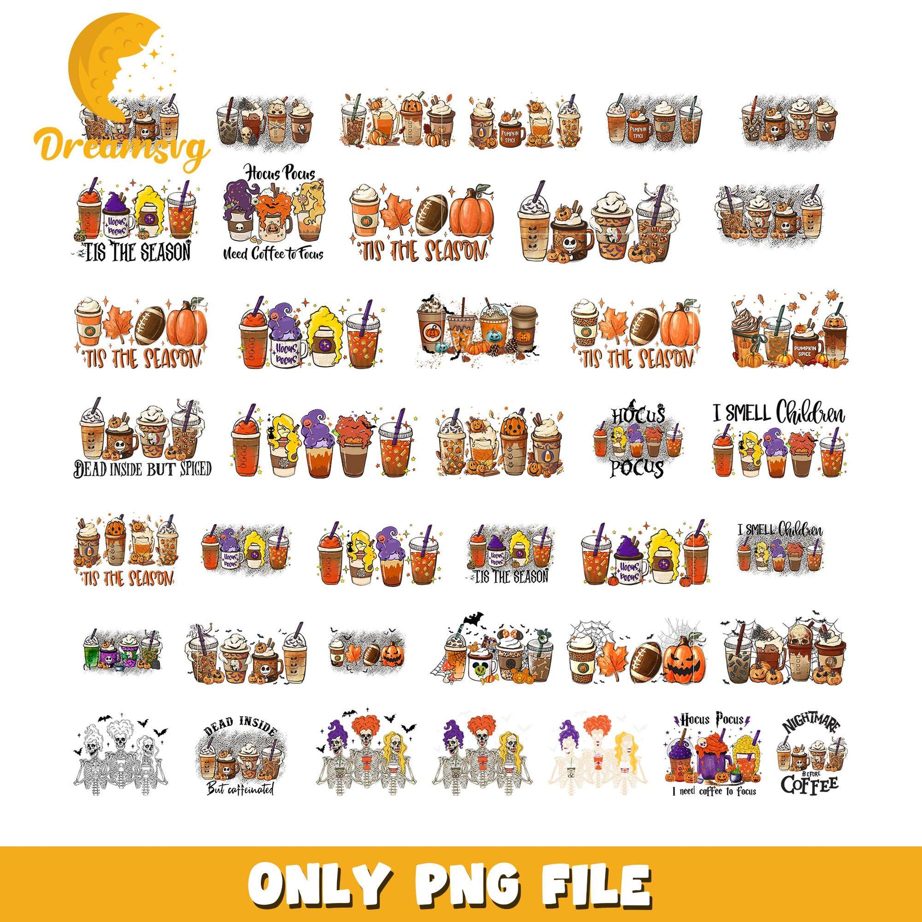 Tis the season coffee cup halloween bundle png, halloween coffee​ png