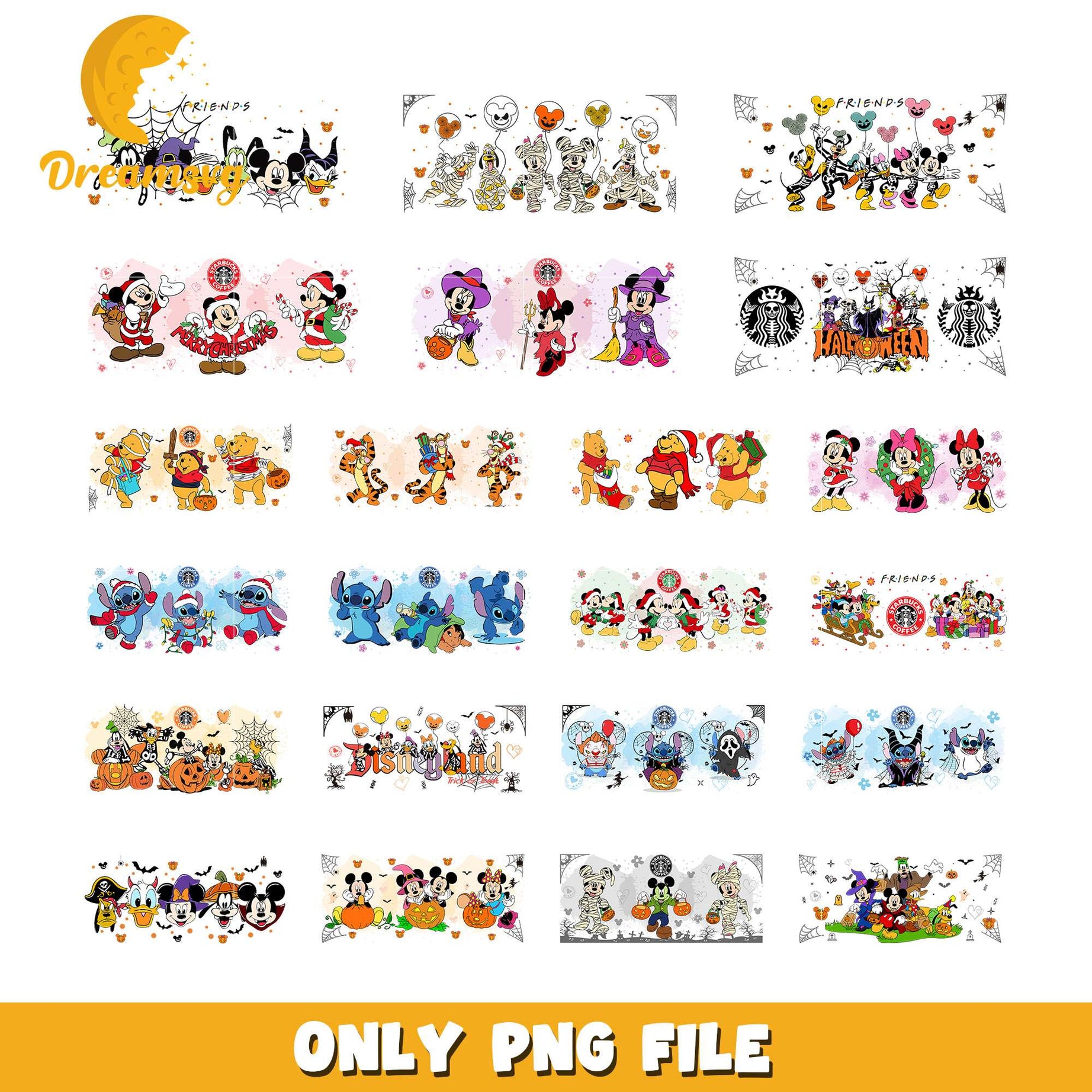 Disney characters halloween design bundle png, Disney halloween png