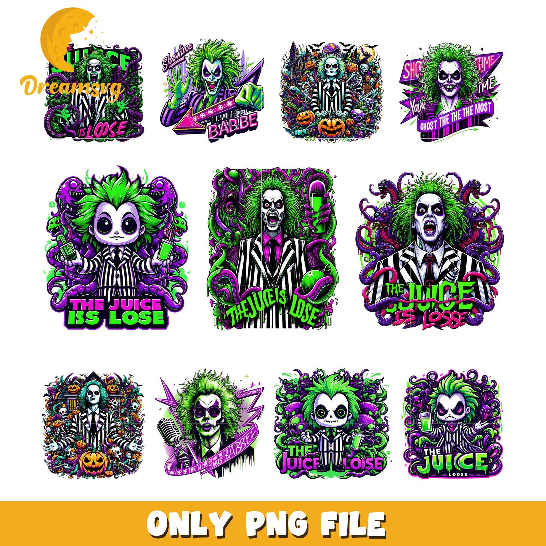 Beetlejuice cartoon design bundle png, beetlejuice characters​ png
