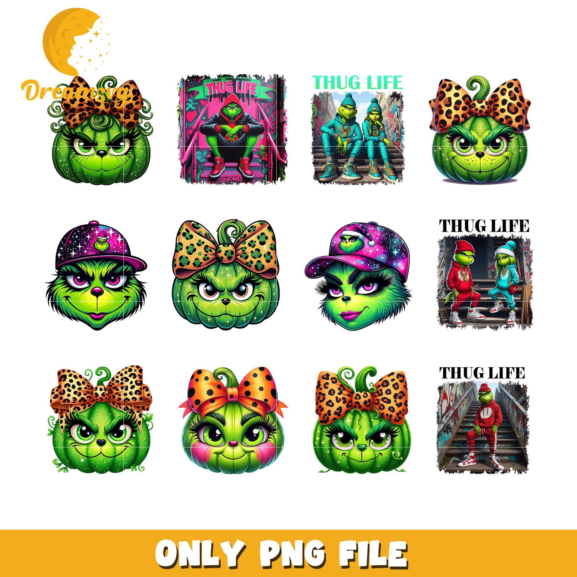 Pumpkin green halloween design bundle png, cute pumpkin faces​ png