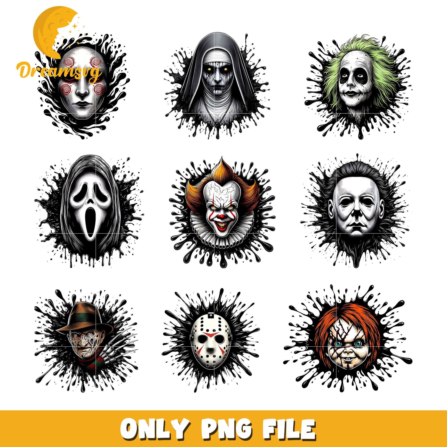 Horror movie face blood drip bundle png, horror movie​ png