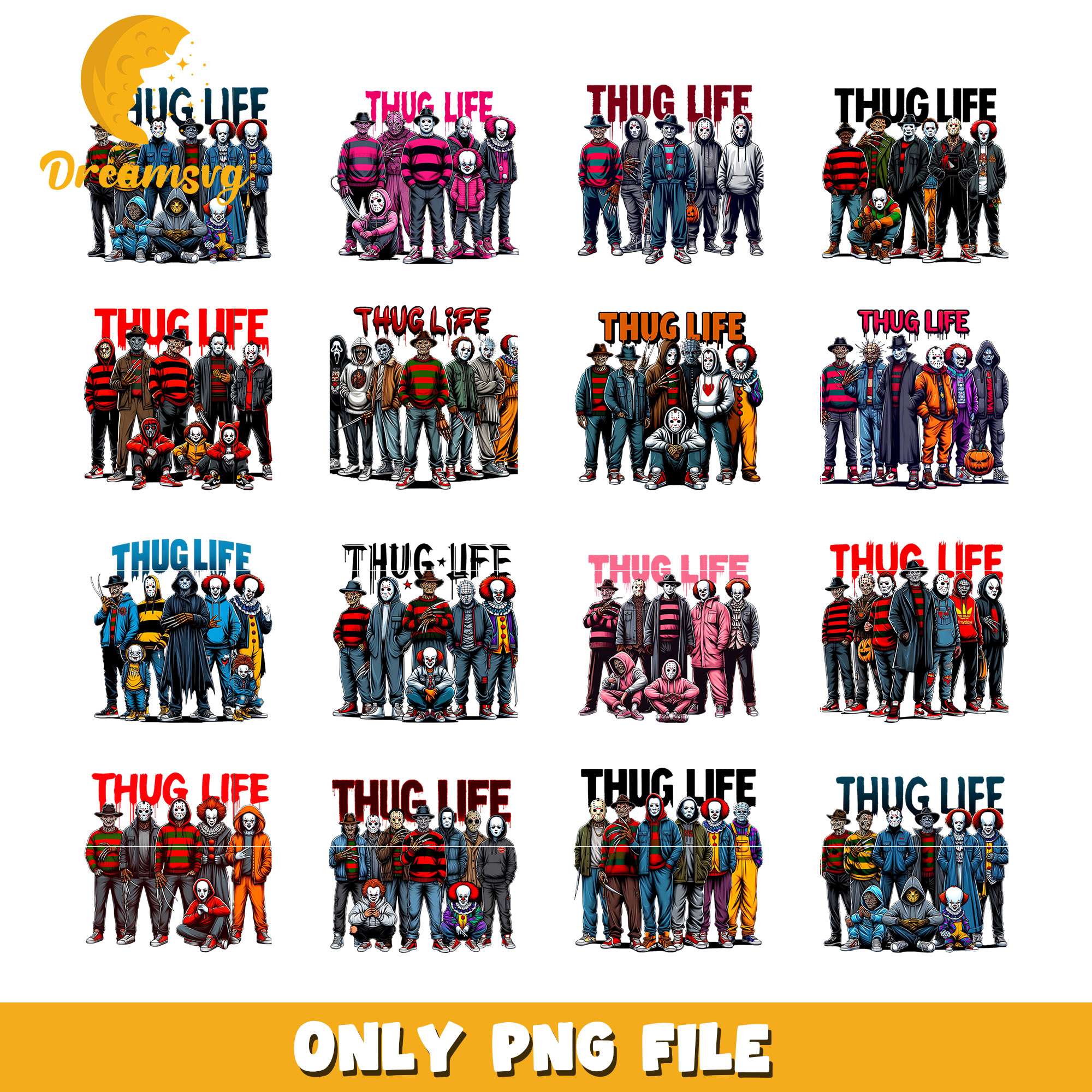 Thug life horror friends design bundle png, Thug life halloween png