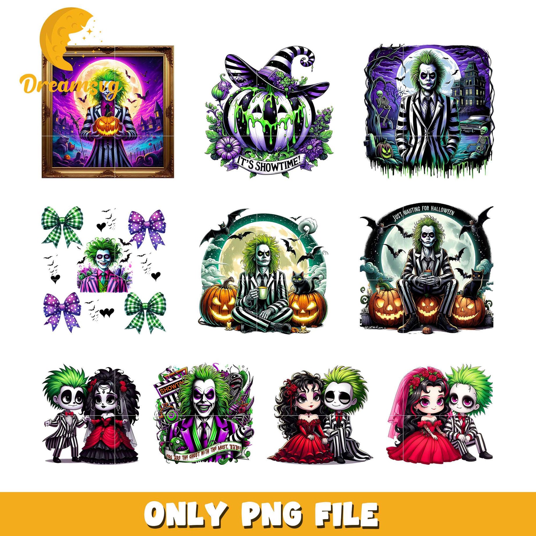 Beetlejuice and lydia halloween bundle png, beetlejuice halloween​ png