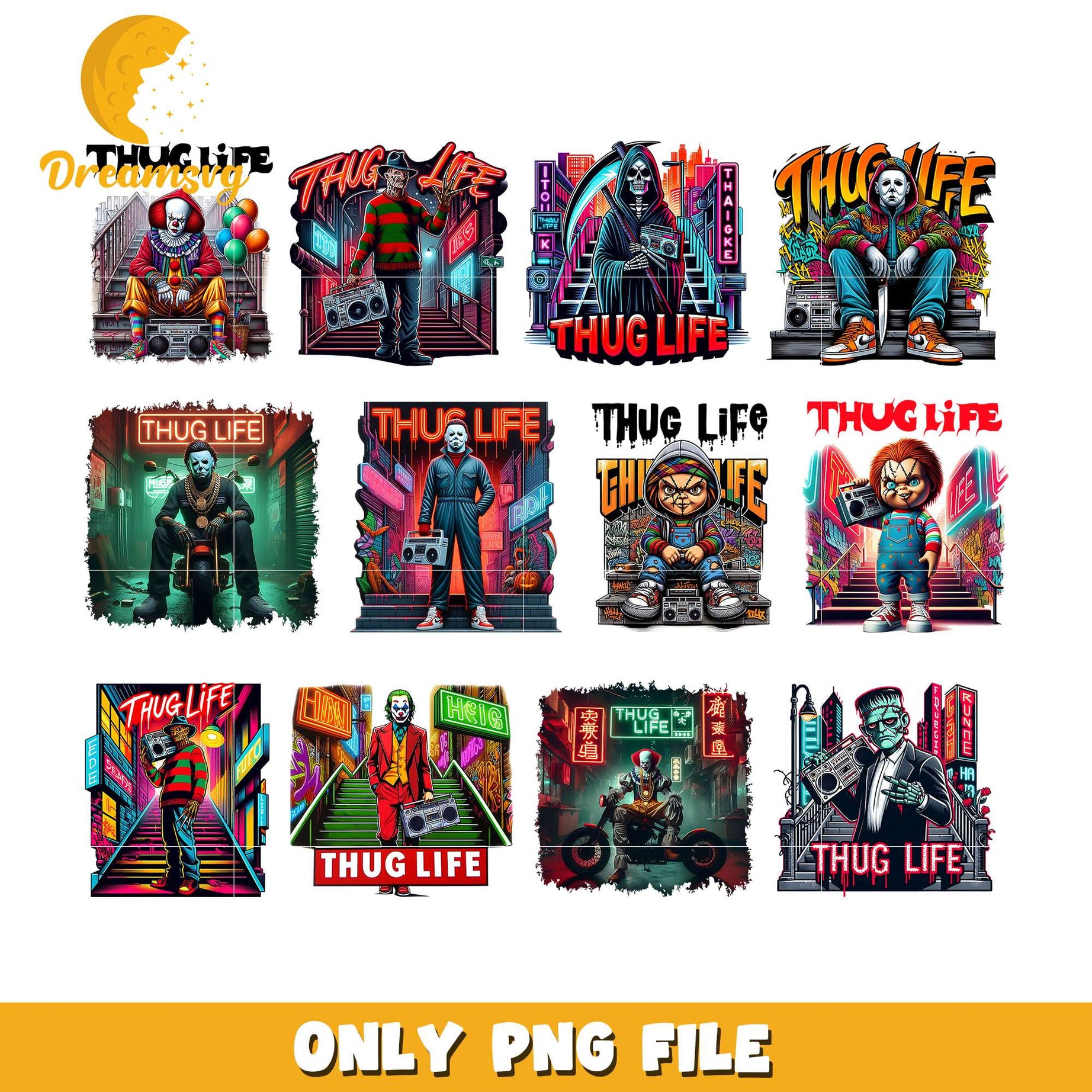 Thug life horror characters design bundle png, Thug life png